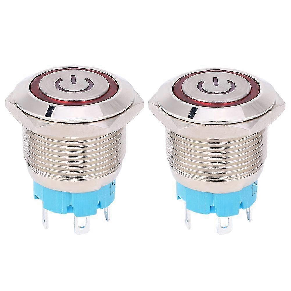 2pcs 12~24VDC Push Button Switch 19mm Round 4PIN Self Reset Switch with Light Power PatternRed