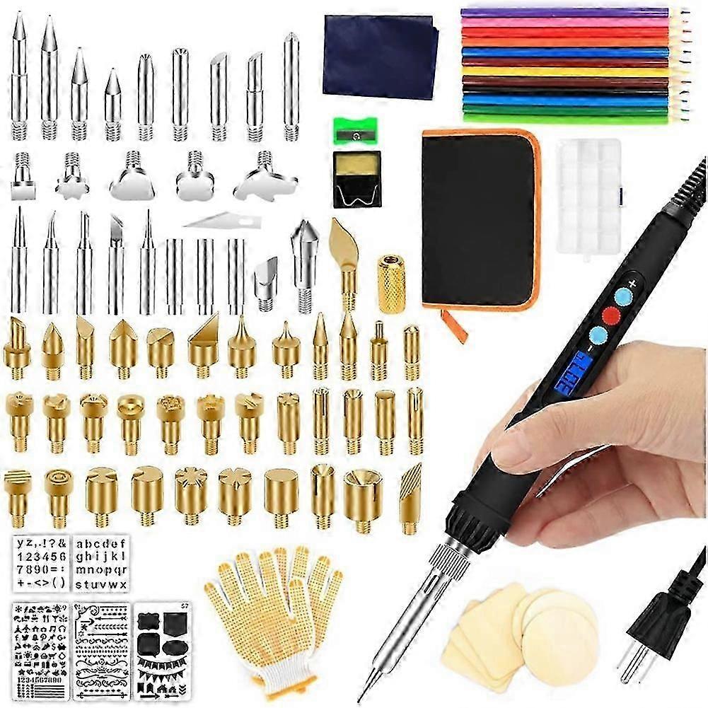 Wood Burning Tool Set DIY LCD Display Burner Adjustable Temperature for Embossing Carving Welding Tip EU Plug