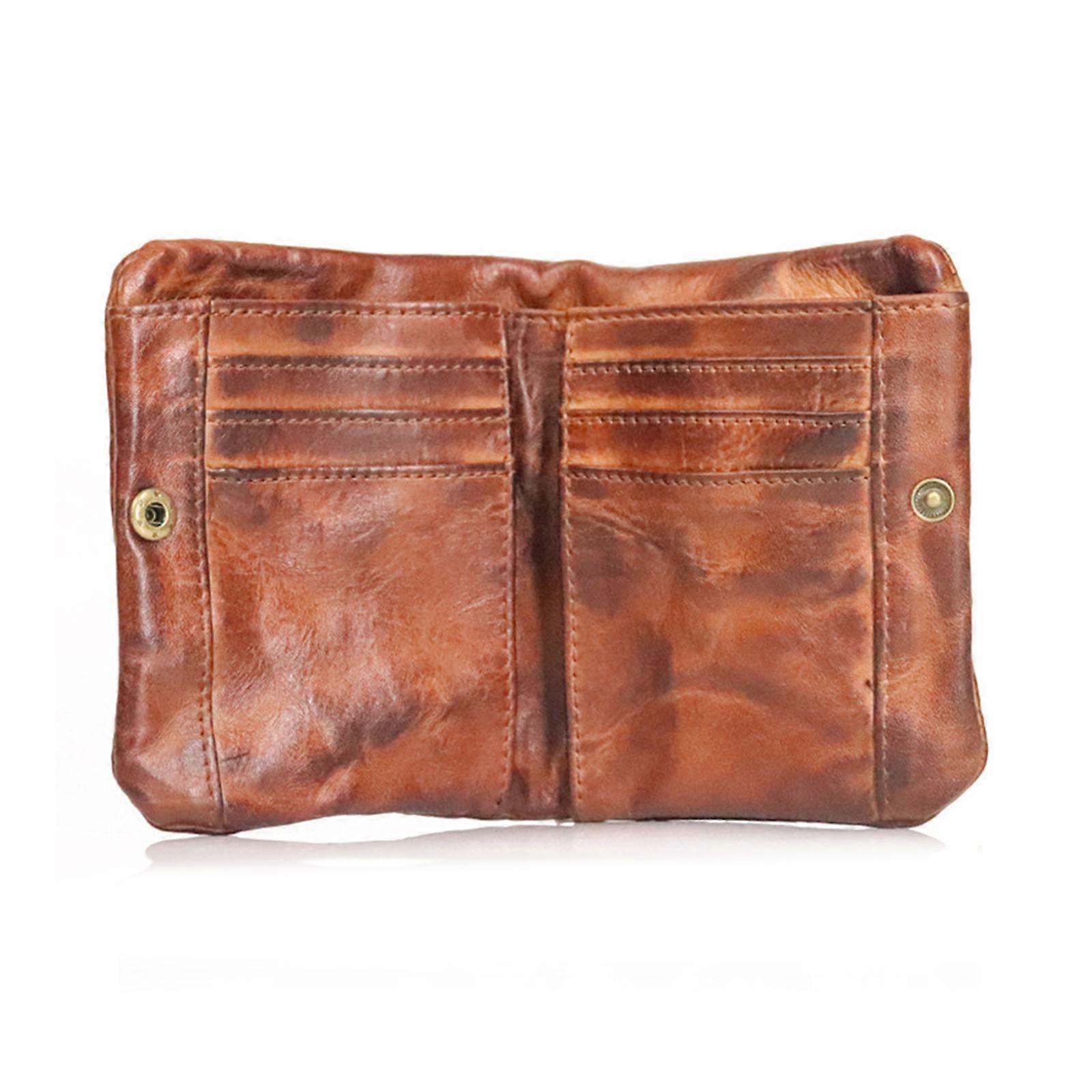 Multifunctional Top Layer Cowhide Purses with Zipper Coin Pocket Bifold Wallet Multi-card Soft Bag Gift for Male  Brown