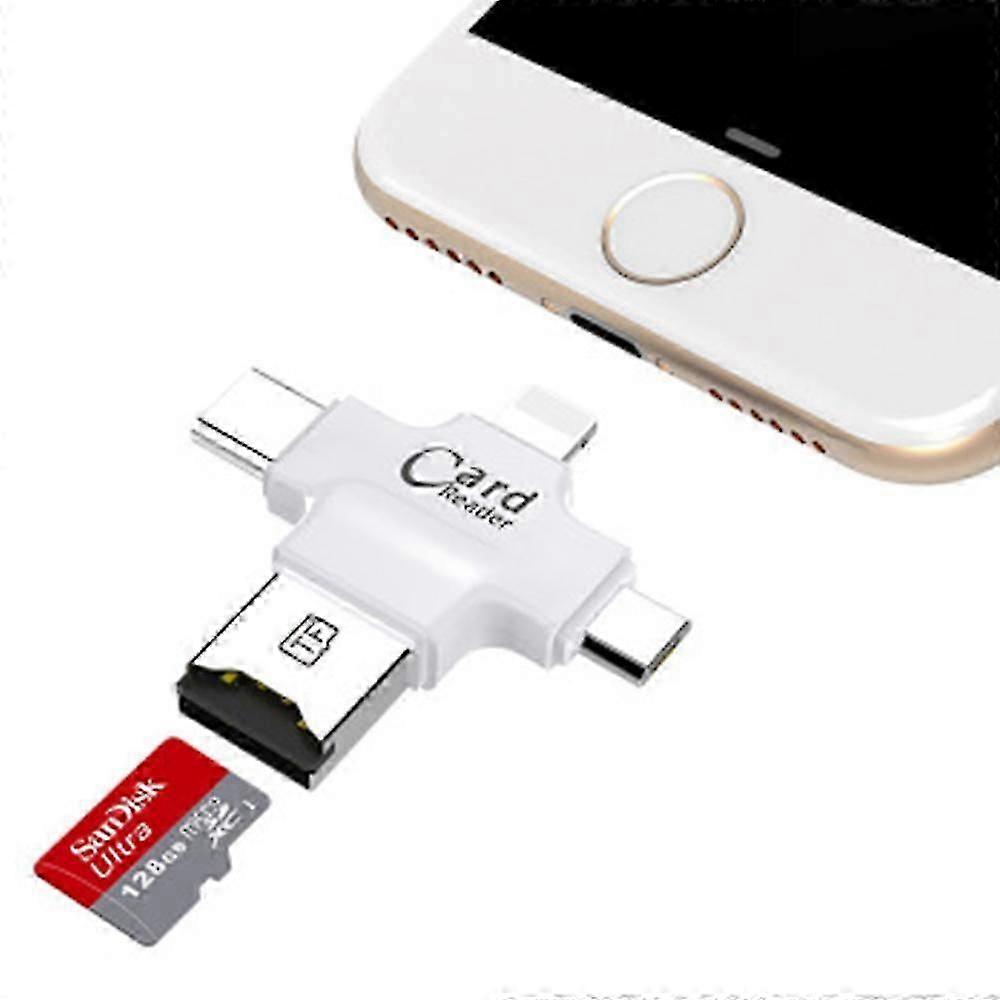 4 Em 1 Tf Micro Sd Cartão Adaptador De expansão da memória externa de armazenamento com tipo -c, micro USB, usb 2.0, conector relâmpago para Iphone /ipad/android/ma