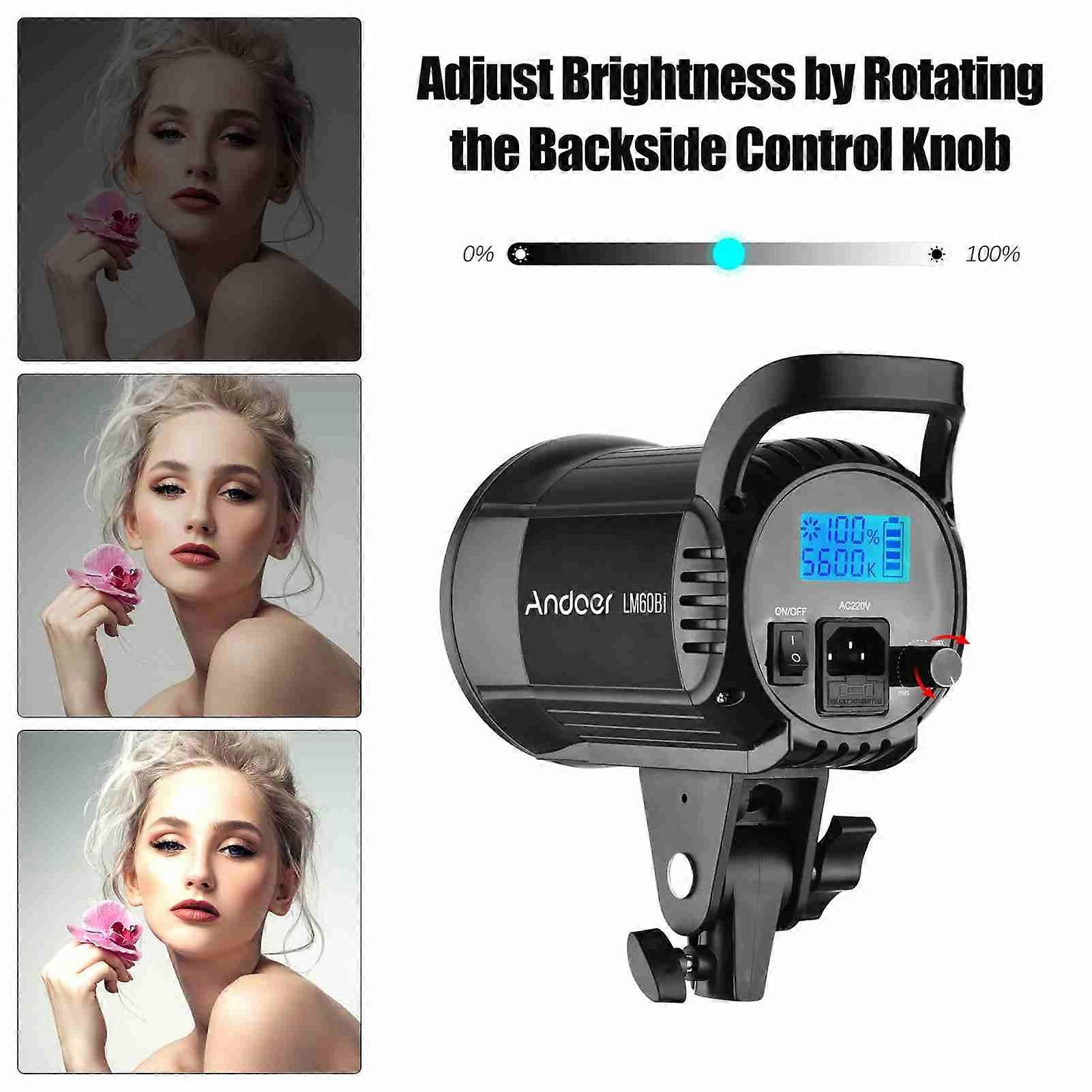 60W Dimmable LED Video Light - Portable Bowens Mount Studio Lighting for Photography