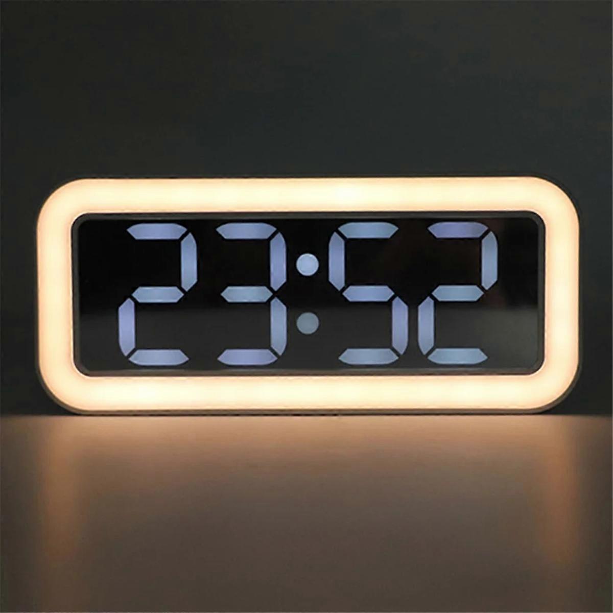 Mirror Night Light Alarm Clock Simple LED Digital Clock Student Loud Volume Bedside Clock Desktop Temperature Clock B