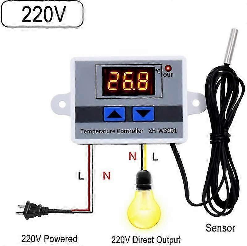 220 Digital Led Temperature Controller Module, XH-W3001 Thermostat Switch with Waterproof Probe, Programmable Heating Thermostat