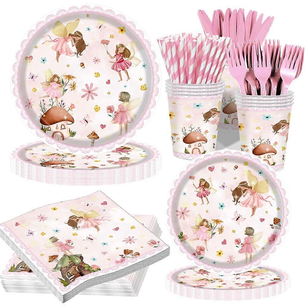 168Pcs Disposable Fairy Tableware Set for Birthday Party Serves 24 Guests