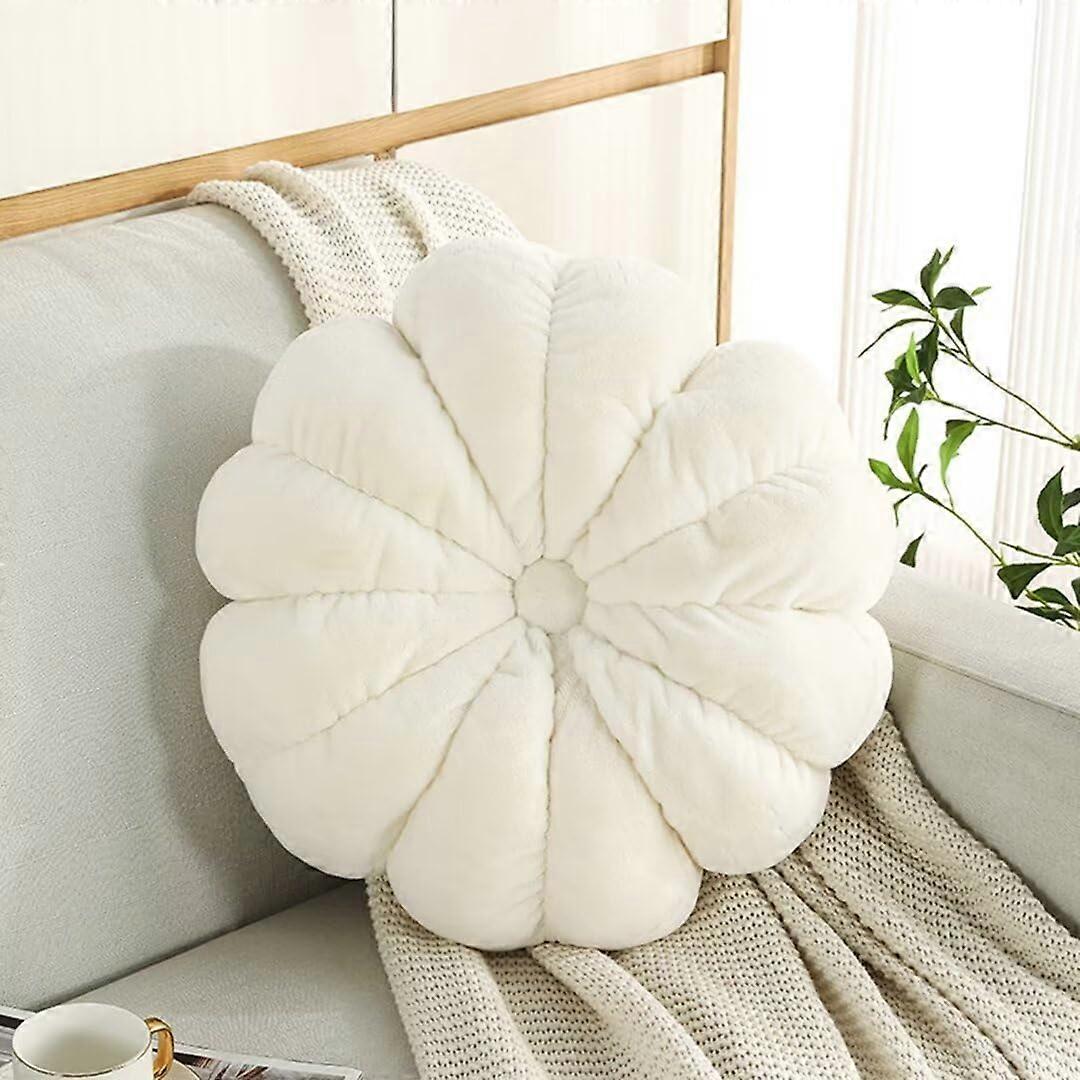 Plush Circle Cushion Cream White 17.7in Round Throw Pillow Pumpkin Shaped Soft Fur Floor Pillow for Couch and Bed