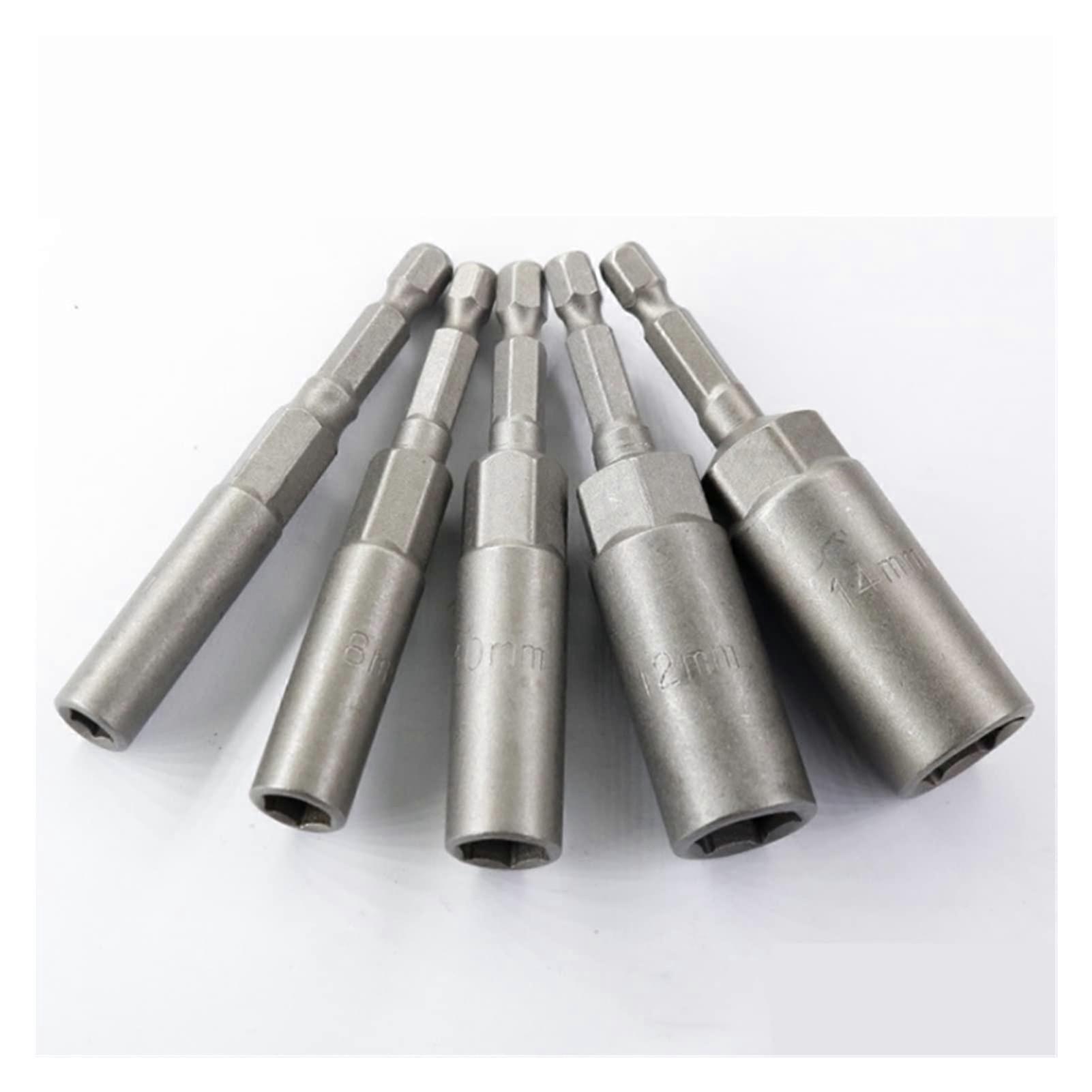 5.5-19mm Impact Socket Adapter Set with 80mm Length, Deep Power Nut Driver, 6.35mm Hex Shank, 5-Piece for Power Tools