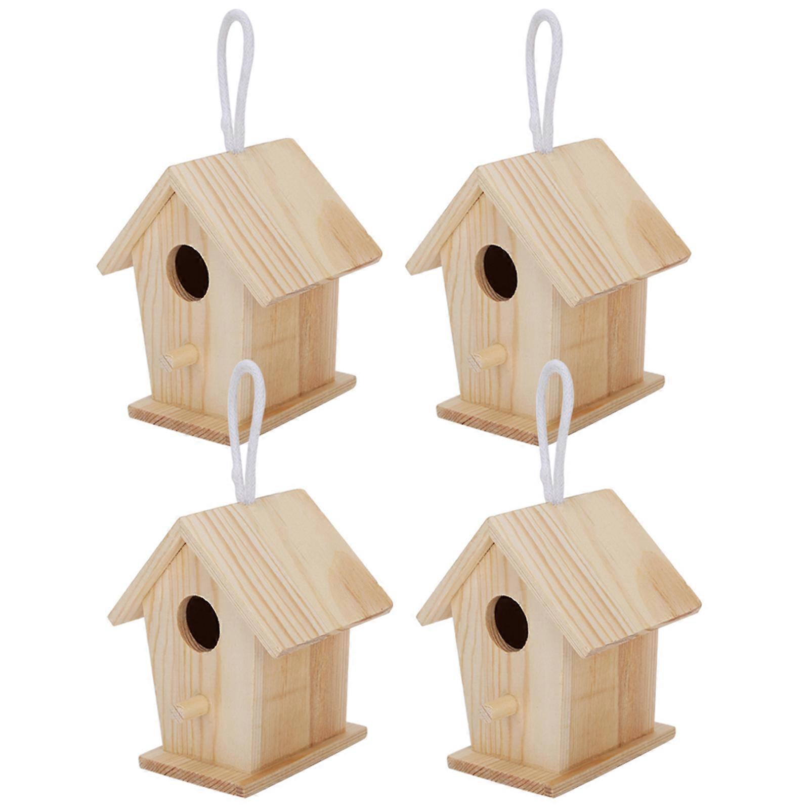 4Pcs μίνι υπαίθριο κρεμαστό ξύλινο στολίδι κλουβιών σπιτιών πουλιών για το μπαλκόνι κήπων