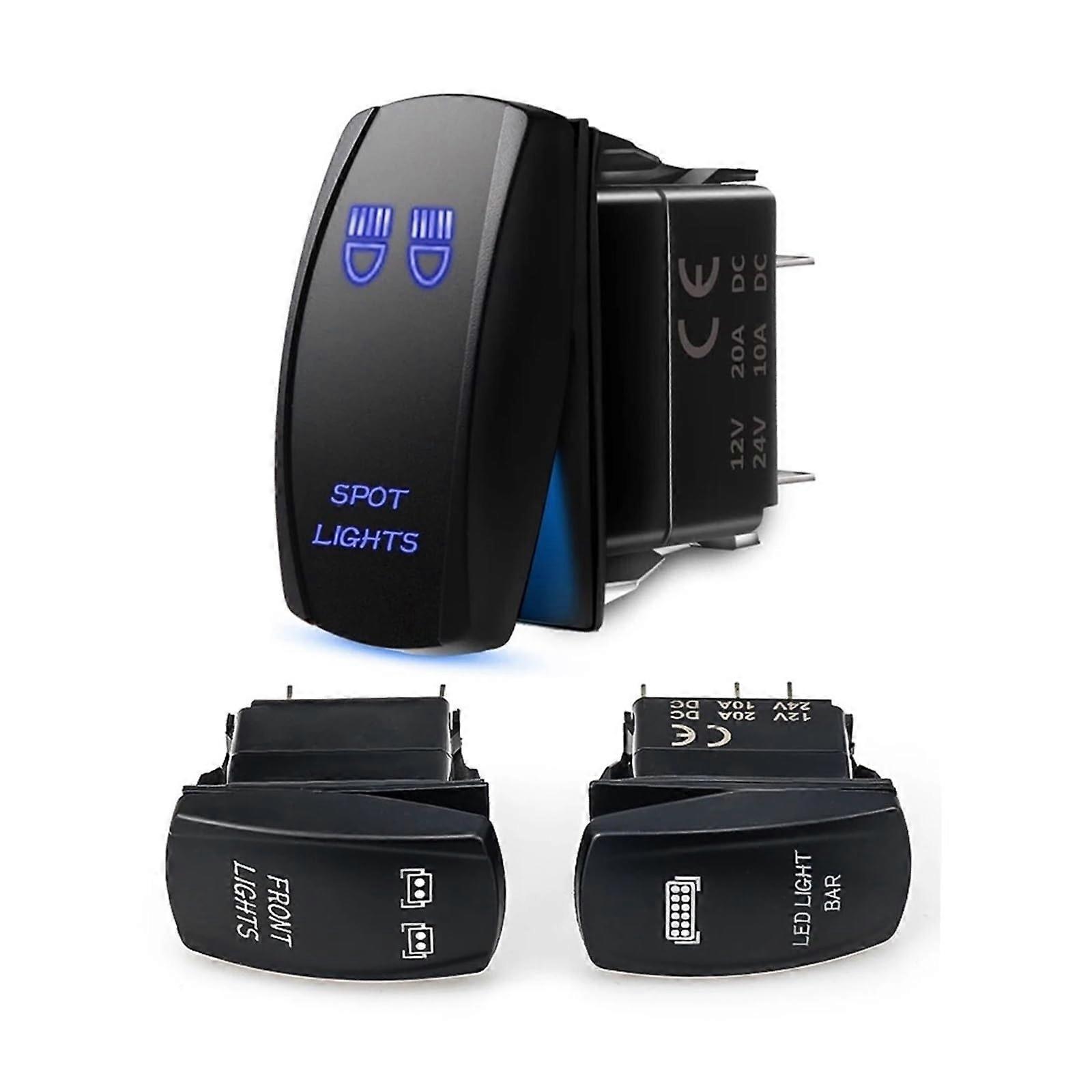 Rocker Toggle Switch 12V 24V Lighted Push Button Marine Switch 20A 5 Pin for Fog Lights LED Red