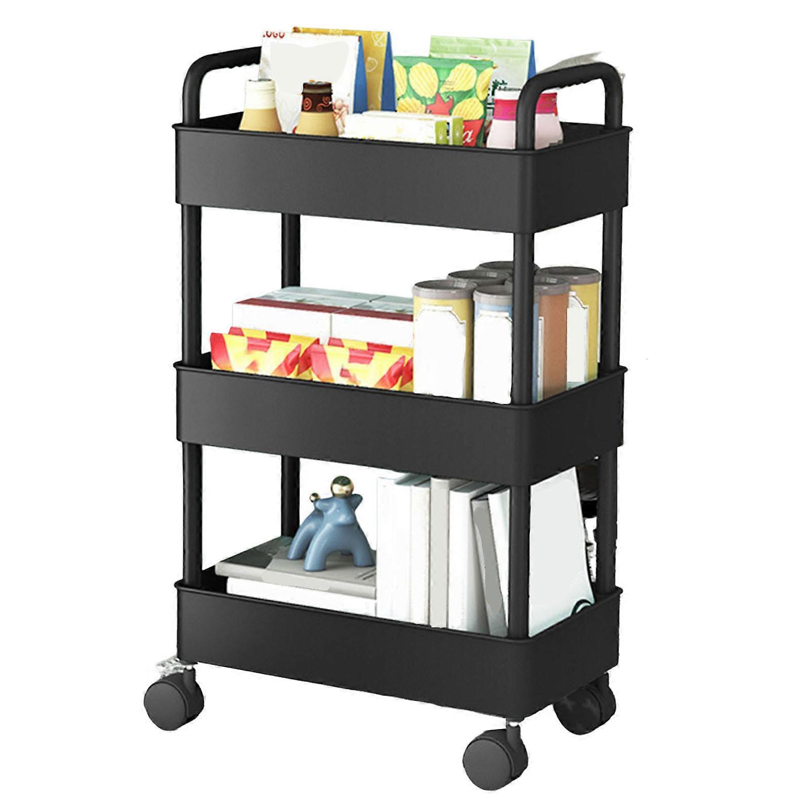 3-Tier Rolling Utility Storage Rack Cart Durable Multi-Purpose Organizer Shelf for Office Bathroom Kitchen