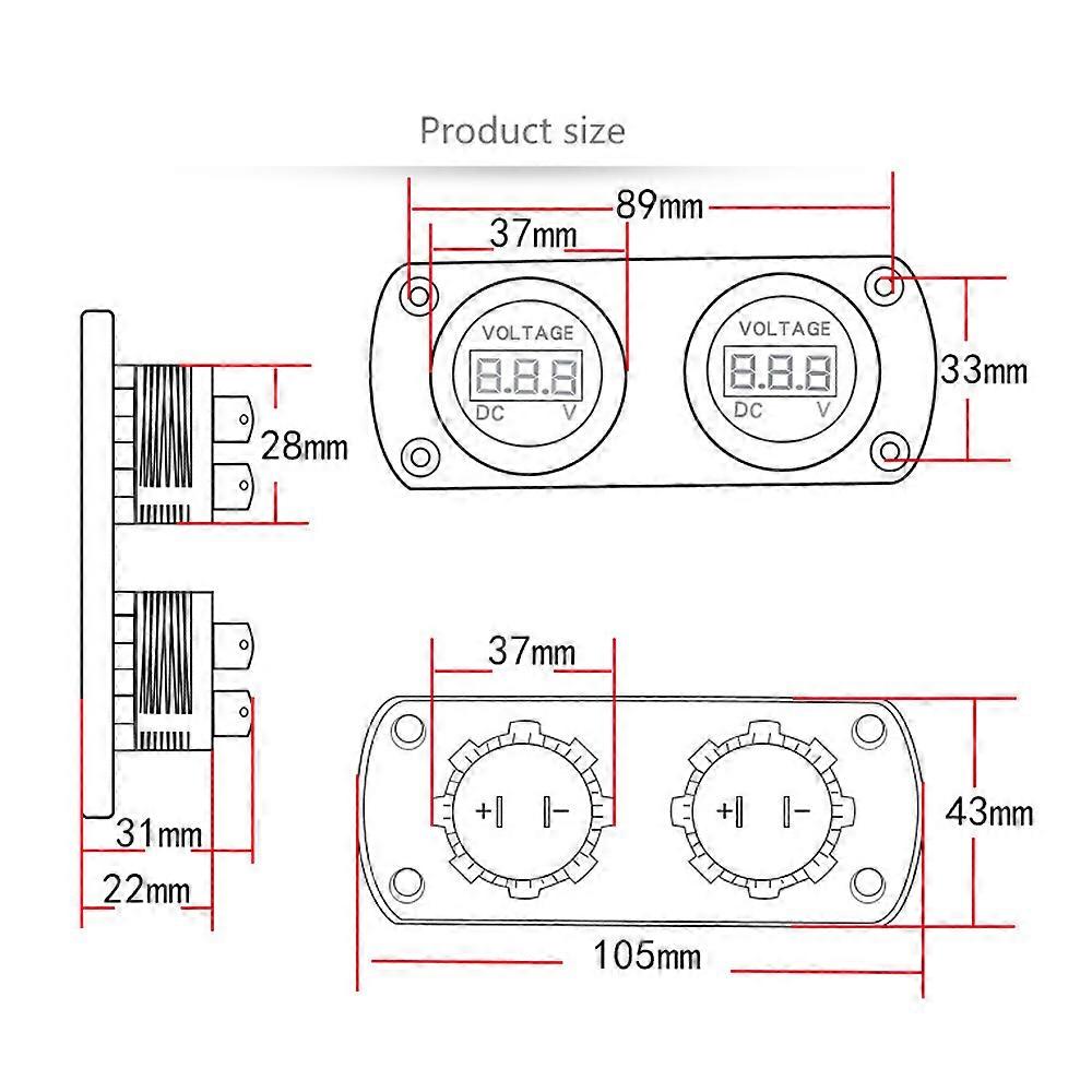 Dual Display LED Digital Voltmeter Panel for Cars & Boats - Real-Time Voltage Gauge