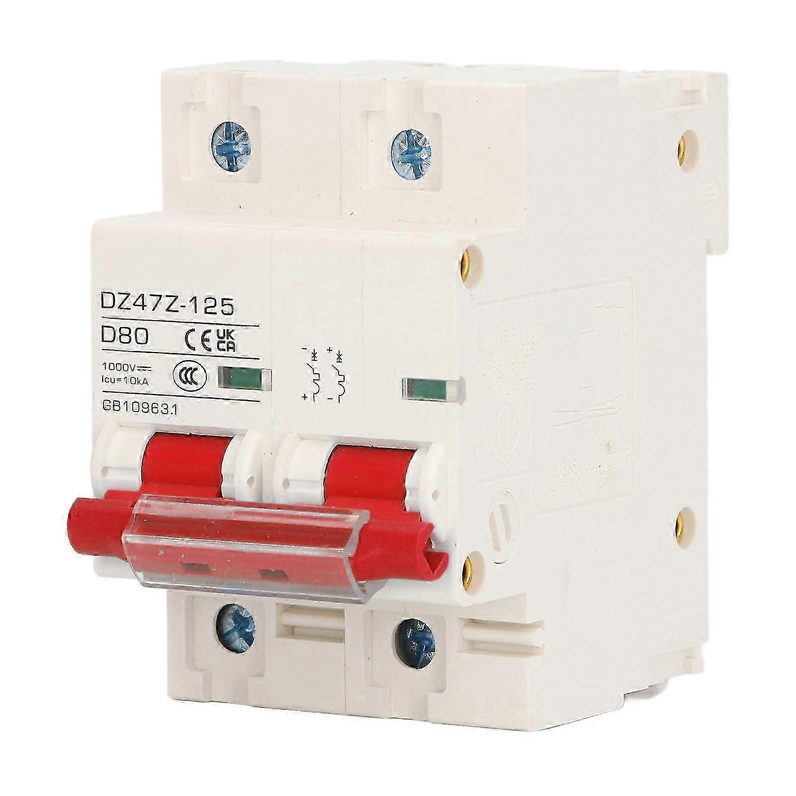 2P Mini Circuit Breaker 10KA Breaking Capacity Solar PV System Small Circuit Breaker 80A DC1000V Red Switch