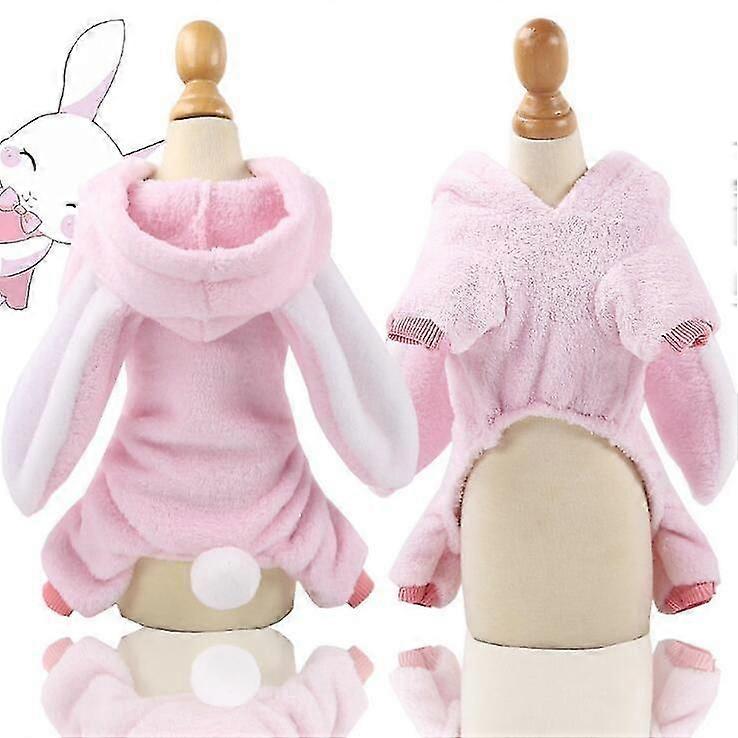 犬のための柔らかい暖かいペット犬の服ジャンプスーツフリース犬のコートジャケットペットパジャマチワワ服犬の服装ペットの服ピンクのウサギ