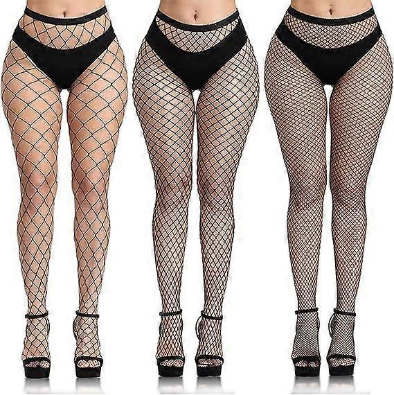 3 pcs black fishnet stockings for women, fishnet tights plus size one size fit all