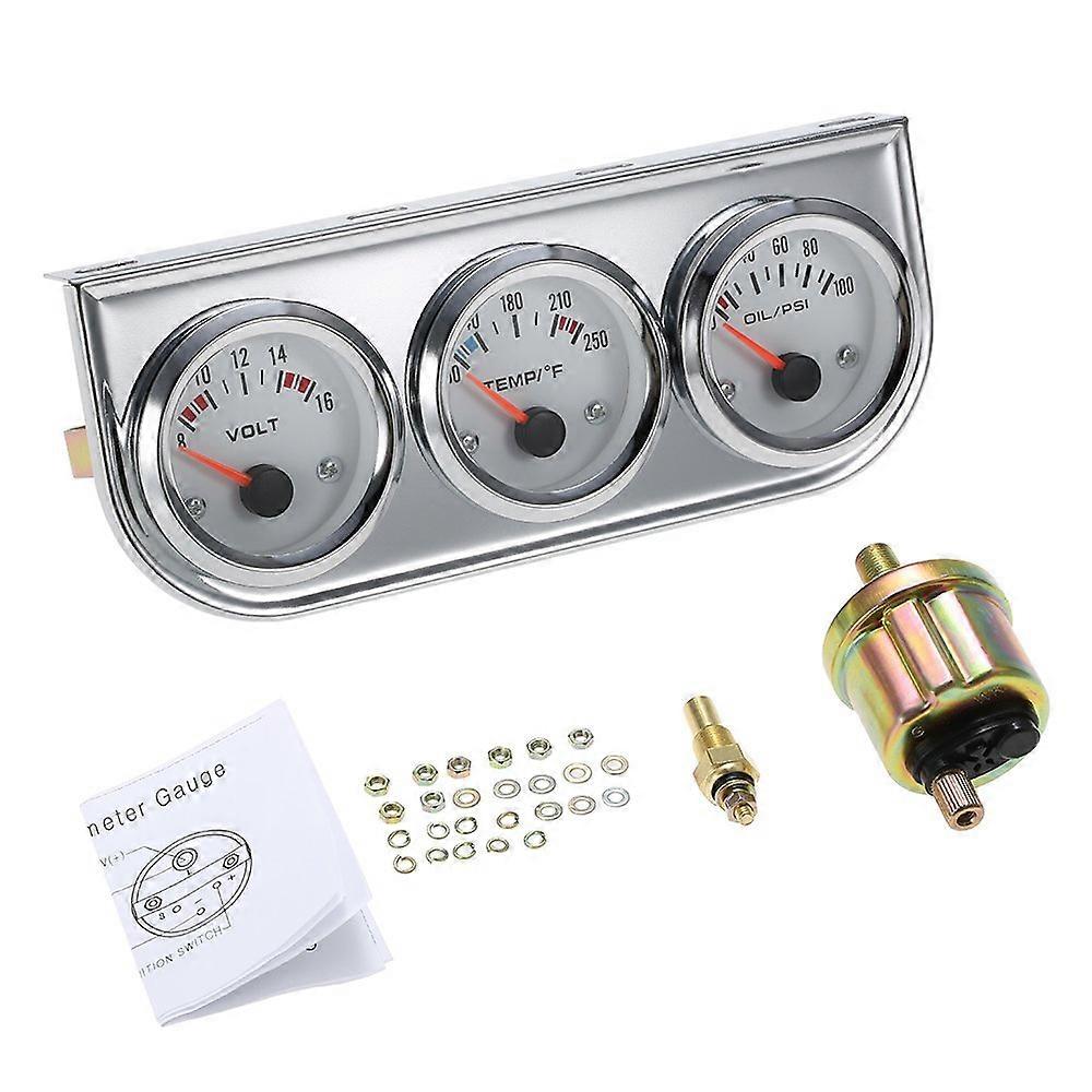 3 in 1 Car Auto Gauge Kit 52mm Volt Meter Water Temperature Oil Pressure with Black Console for 12V Vehicles