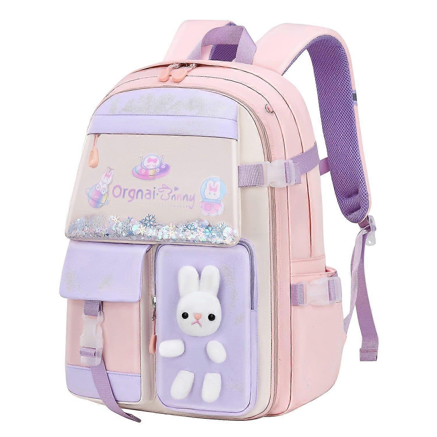 Cute Rabbit Multi-Function School Backpack Laptop Bag With Soft Shoulder Straps Pink