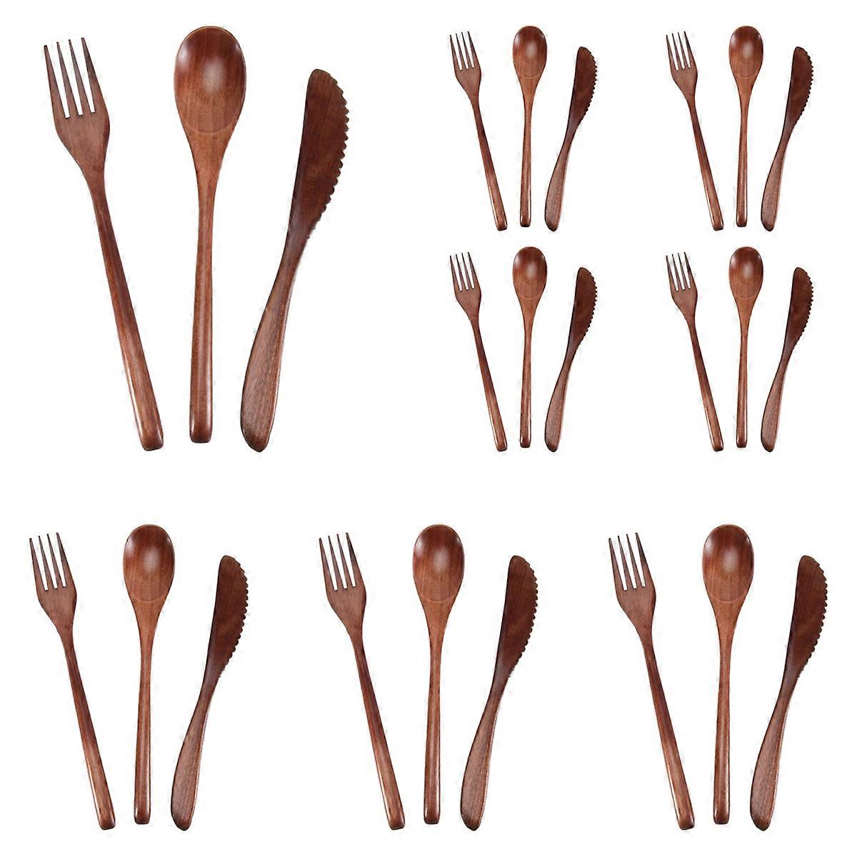 Wooden Spoon Fork Knife Cutlery Set Kitchen Flatware Set (24 Pieces)