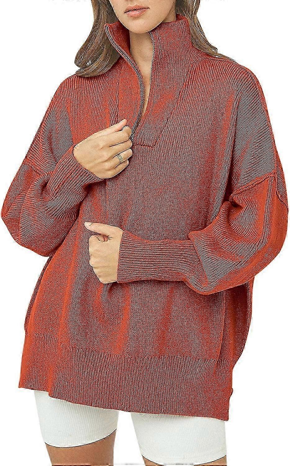 Women's 1/4 Zipper Sweatshirt Long Sleeve Oversized Slit Side Knit Pullover Sweaters