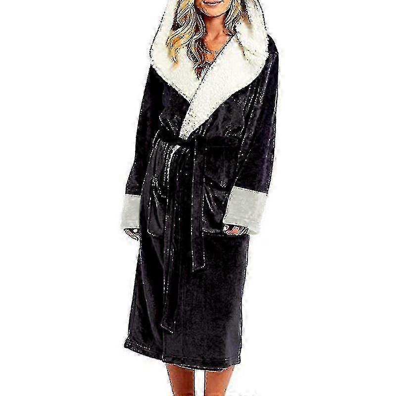 Sherpa Fleece Bathrobe Women Soft Dressing Gown Hooded Fluffy Towling Bath Robe
