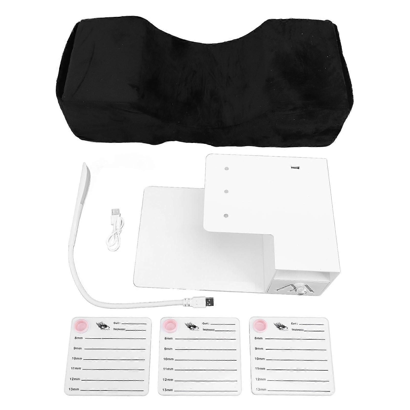 Eyelash Extension Pillow USB Powered LED Light Set Professional Ergonomic Black Flocking Eyelash Extension Neck Pillow Shelf Set for Eyelash Salon