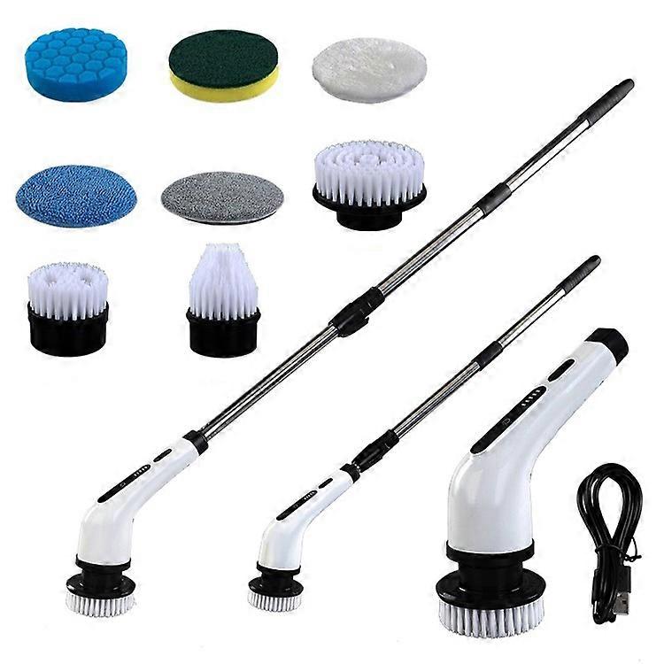 Long Handle Electric Spin Brush Cordless Shower Scrubber with 8 Replacement Heads