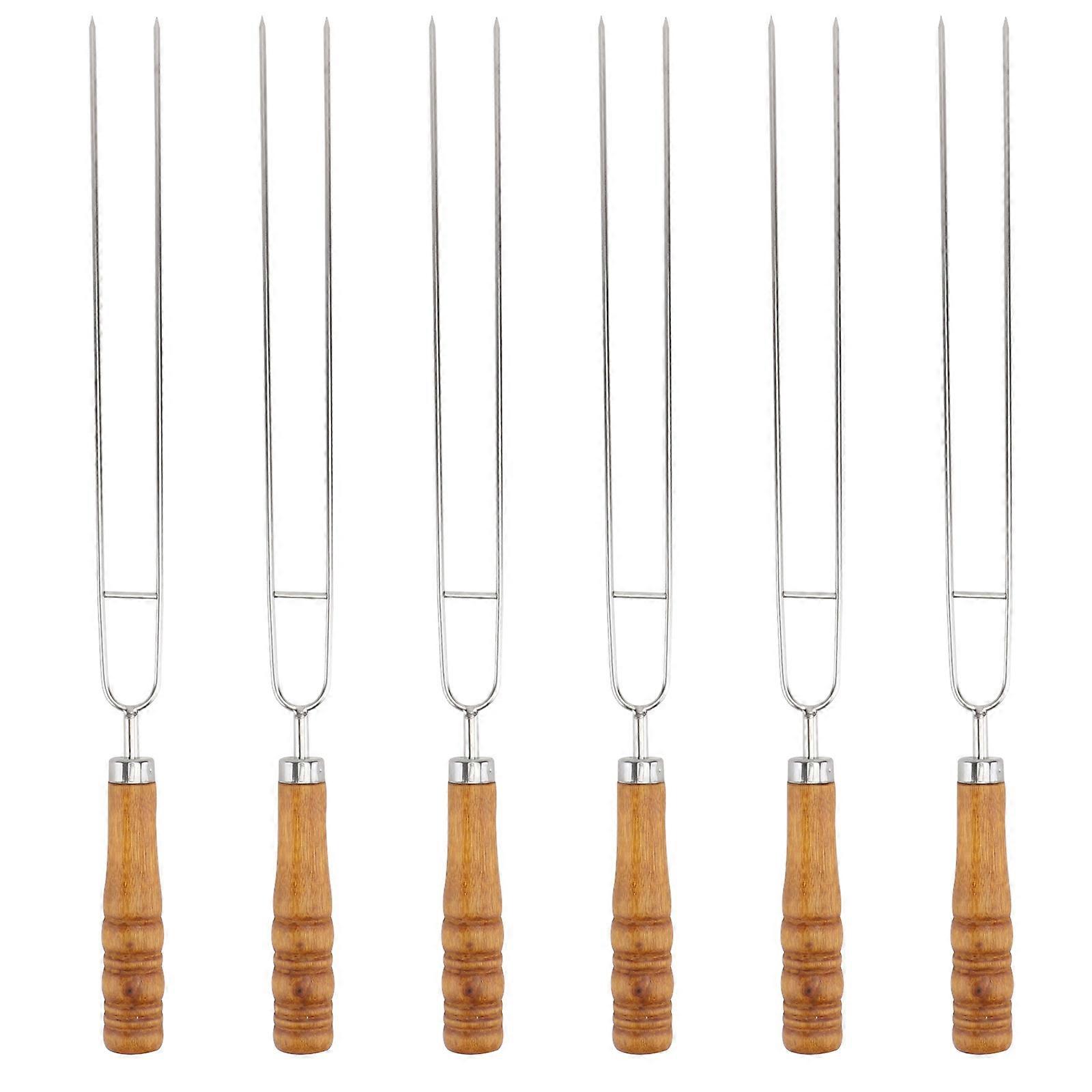 Roasting Sticks for Grilling, Stable and Reusable BBQ Forks with Wooden Handles