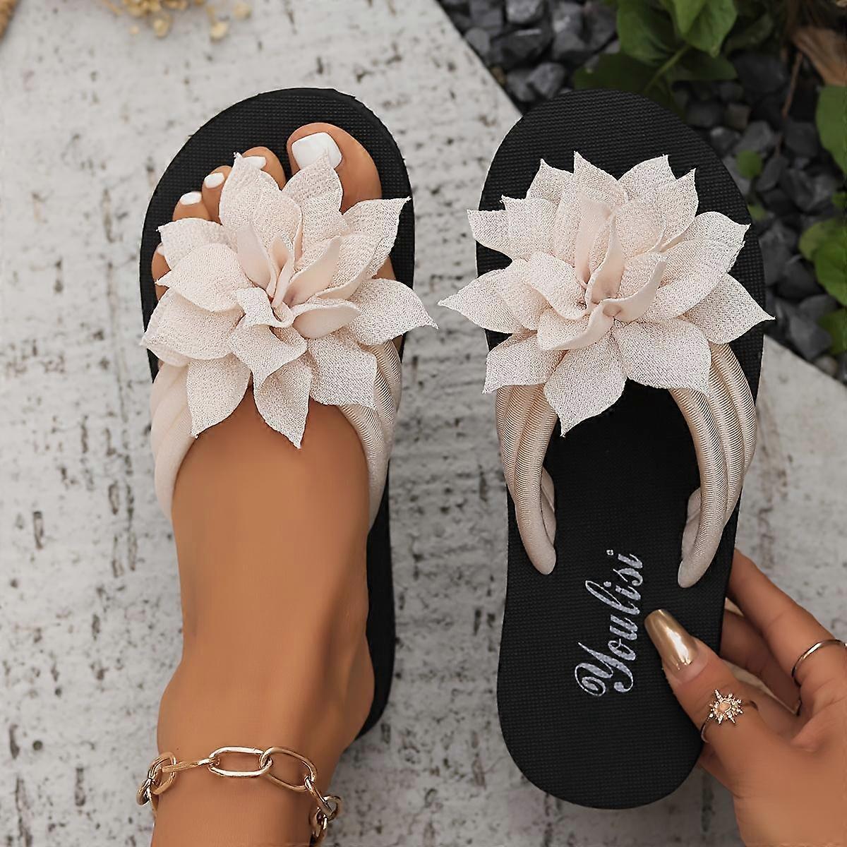 Casual Flat Slippers Shoes for Women Slides New Summer Slippers Outdoor Beach Flip-flops Cute Flower Bow