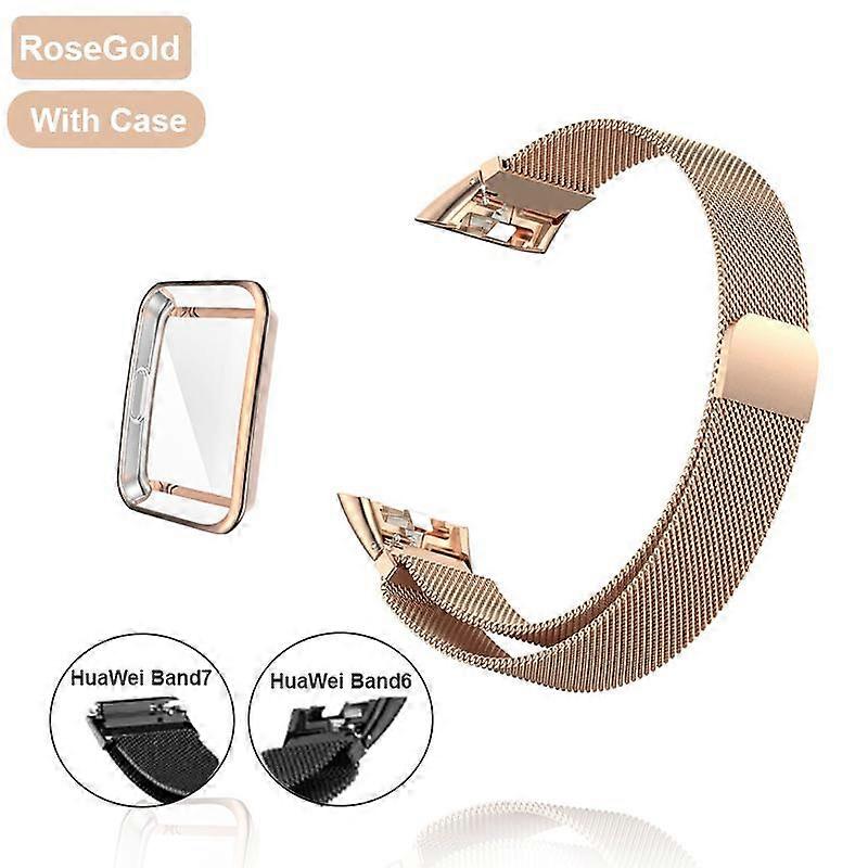 Metal Watch Strap For Huawei Band 6 7 Band Honor 6 Bracelet With TPU Case Screen Protector Soft Film Huawei Magnetic Loop Strap