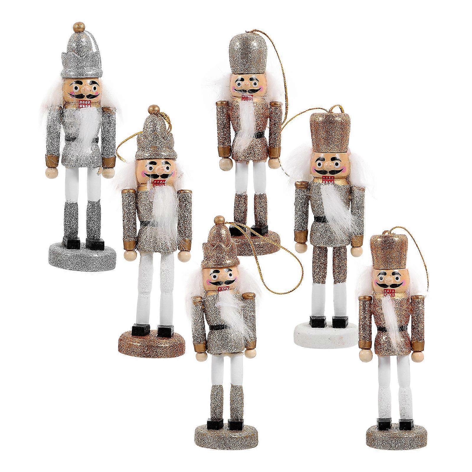 6pcs Wooden Nutcracker Ornaments – Festive Christmas Hanging Decorations – Charming Xmas Puppet Figures for Home & Tree – Family Holiday Decoration
