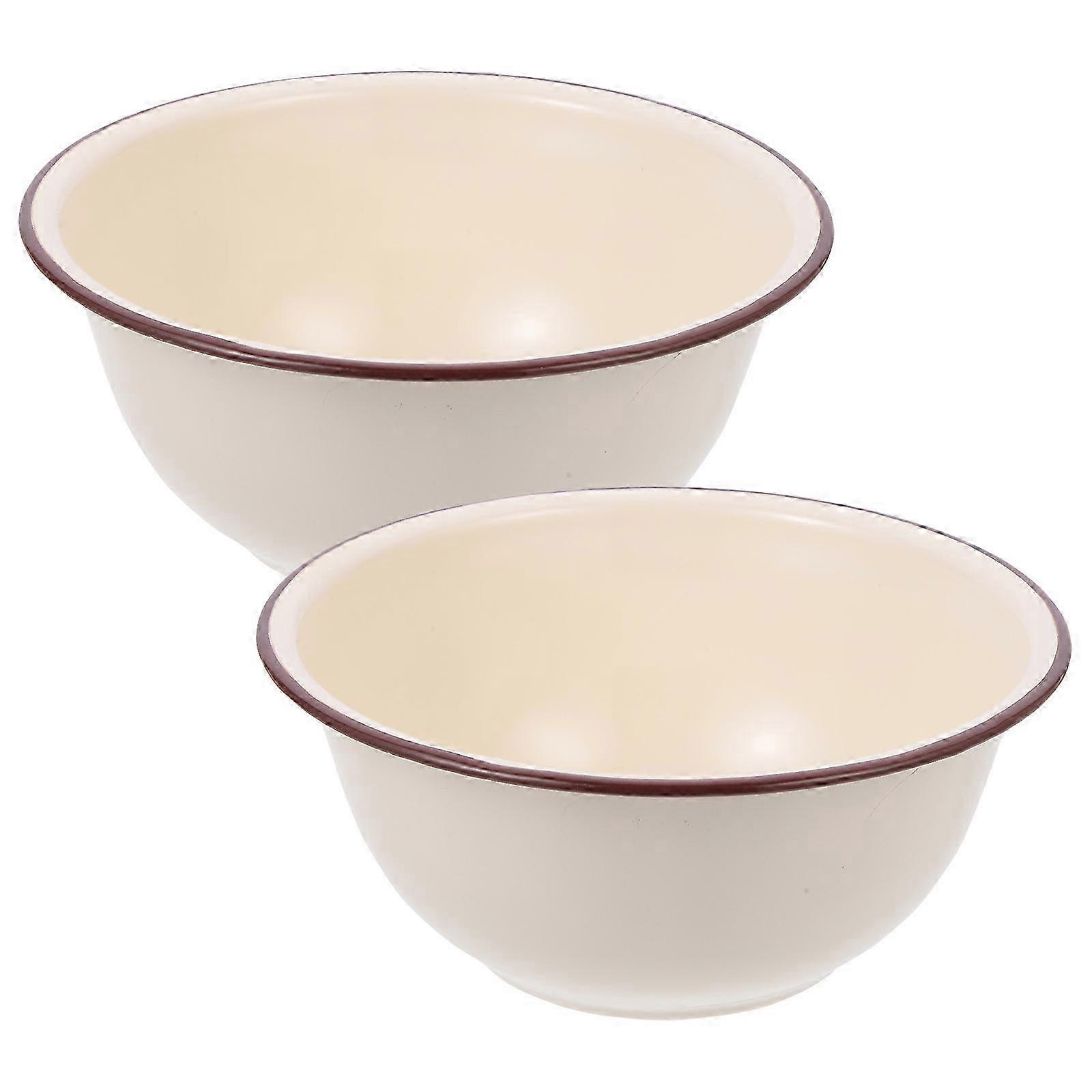 2Pcs Bol Rétro en Émail Style Vintage Multi-usage 17.7X17.7X7.6CM Blanc