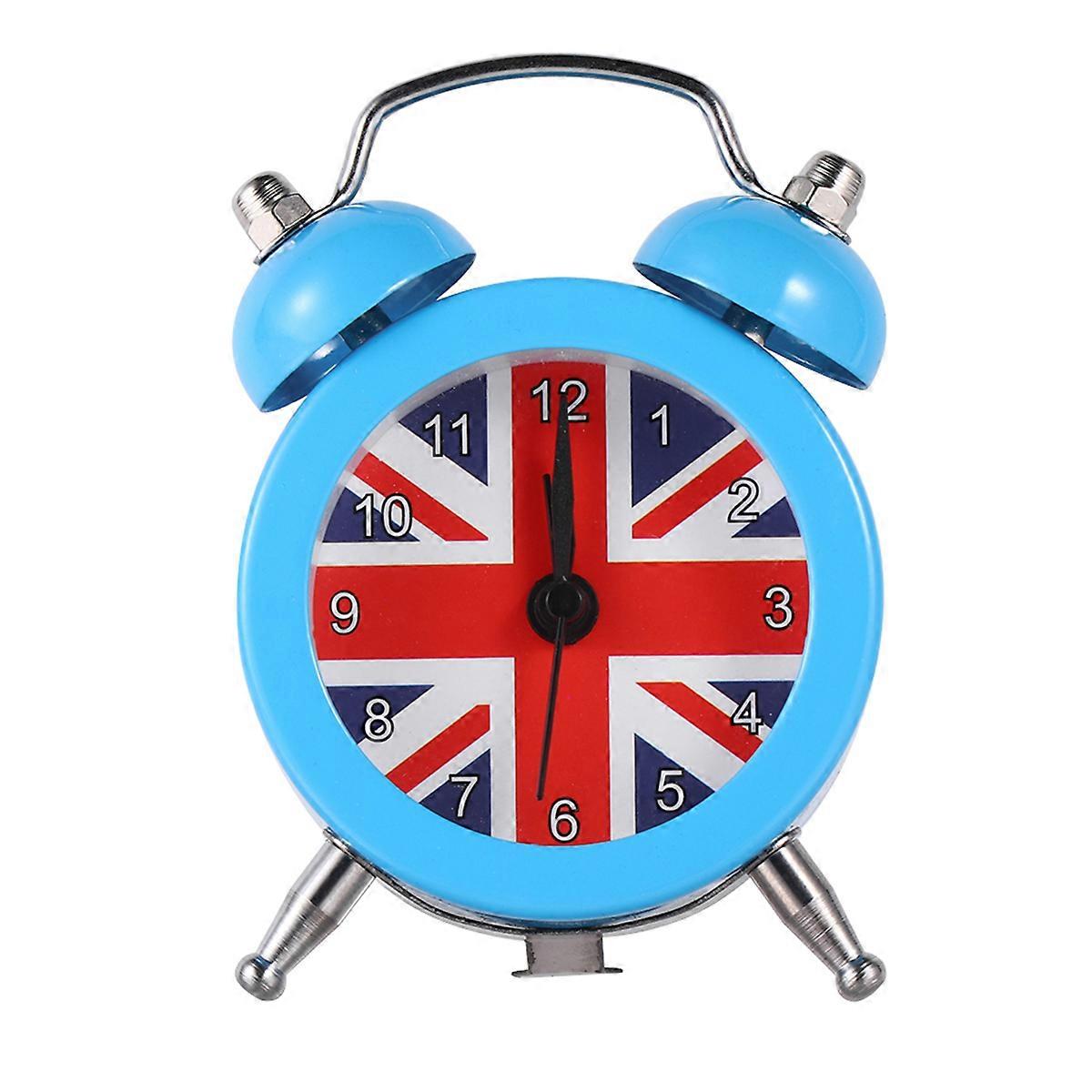 Desk Alarm Clock Blue Square Metal Display Home Use 1Pack