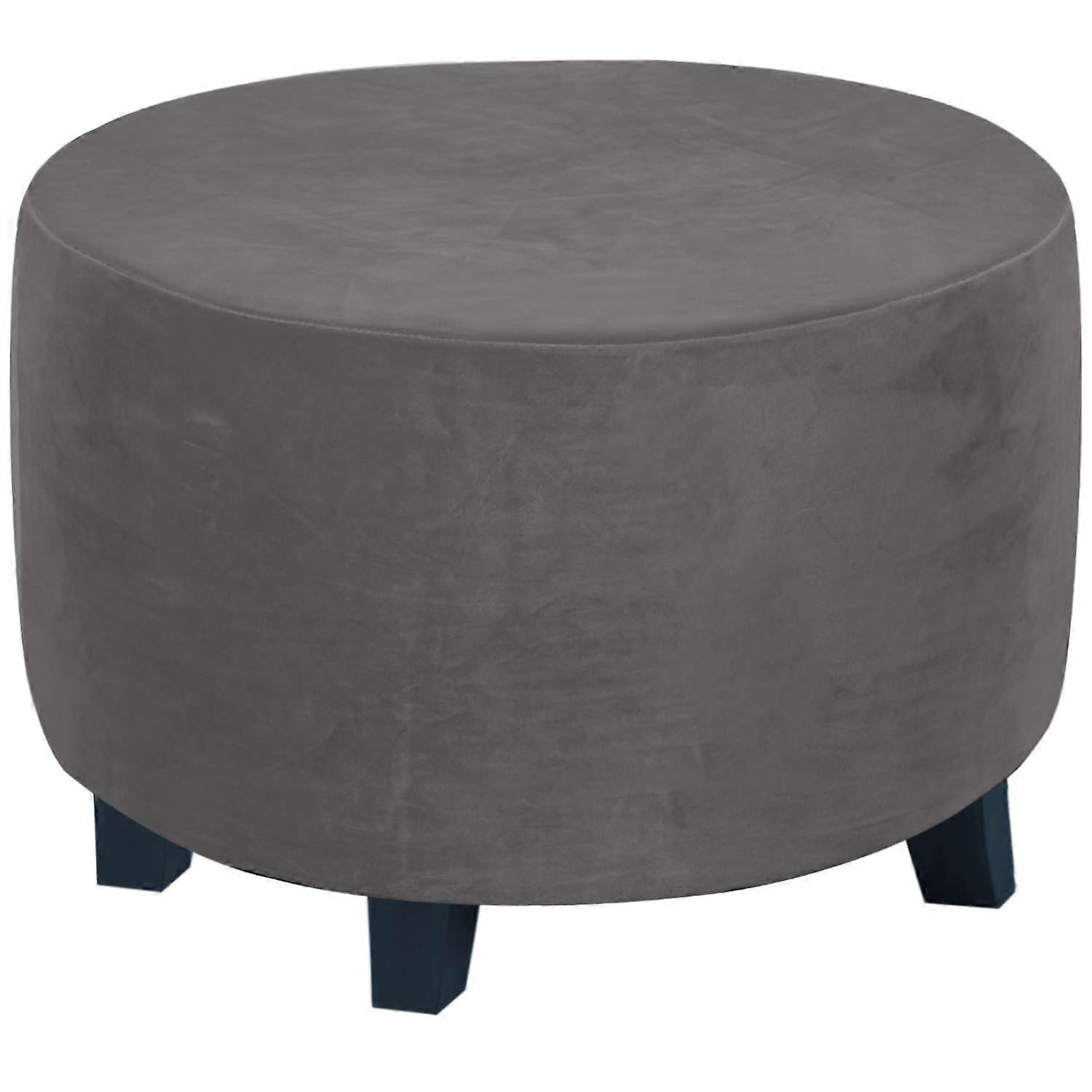 Round Puff Covers, Elastic Velvet Ottoman Covers for Footstools, Round Stool Covers in Gris, Size Large