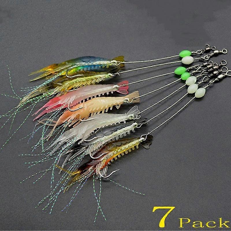 7pcs 8cm 5g Luminous Fake Shrimp Soft Silicone Artificial Bait with Bead Swivels hook for fishing Sabiki Rig Fishing Tackle Sea