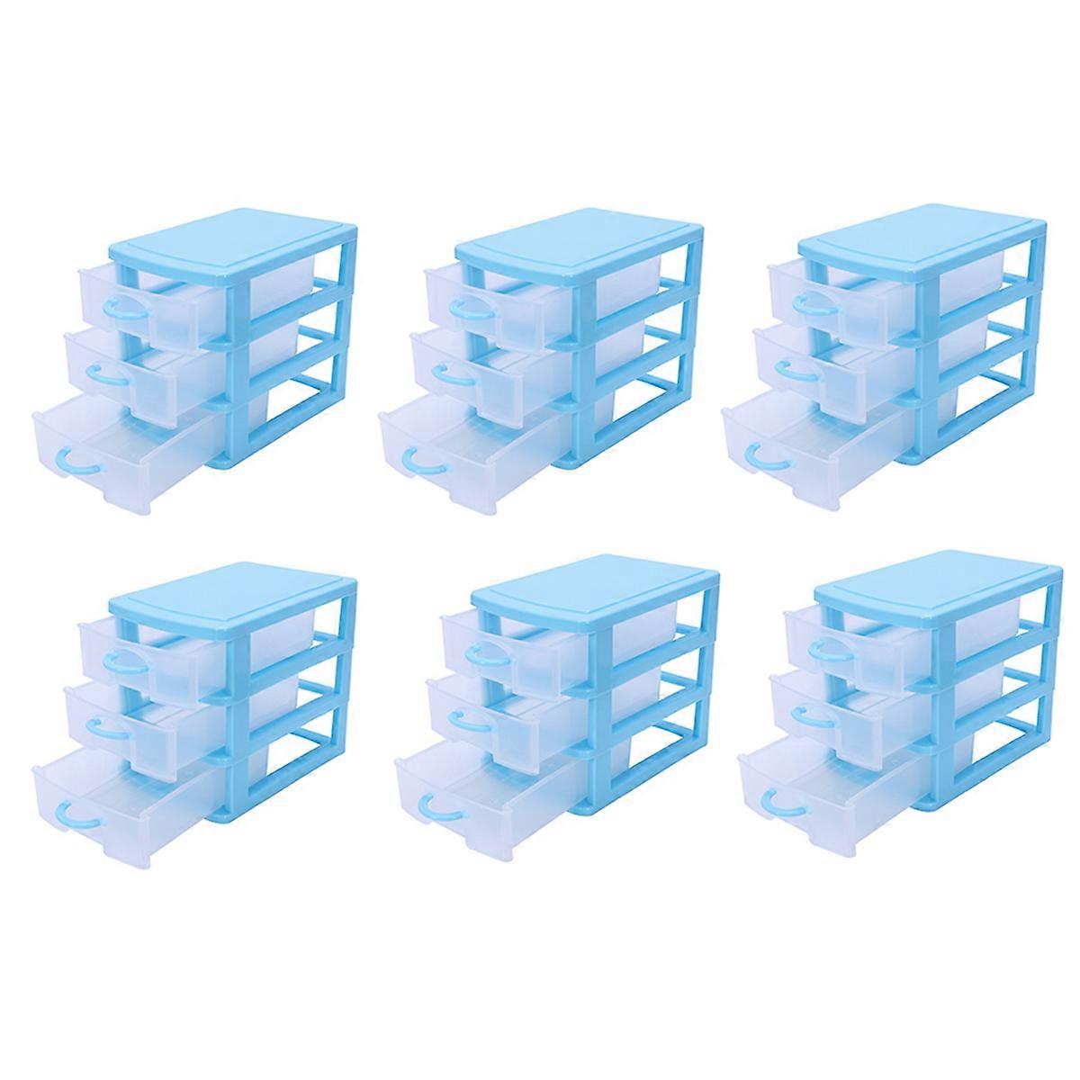 Mini translucent Drawer type plastic Storage Box(Blue 3 Layers)