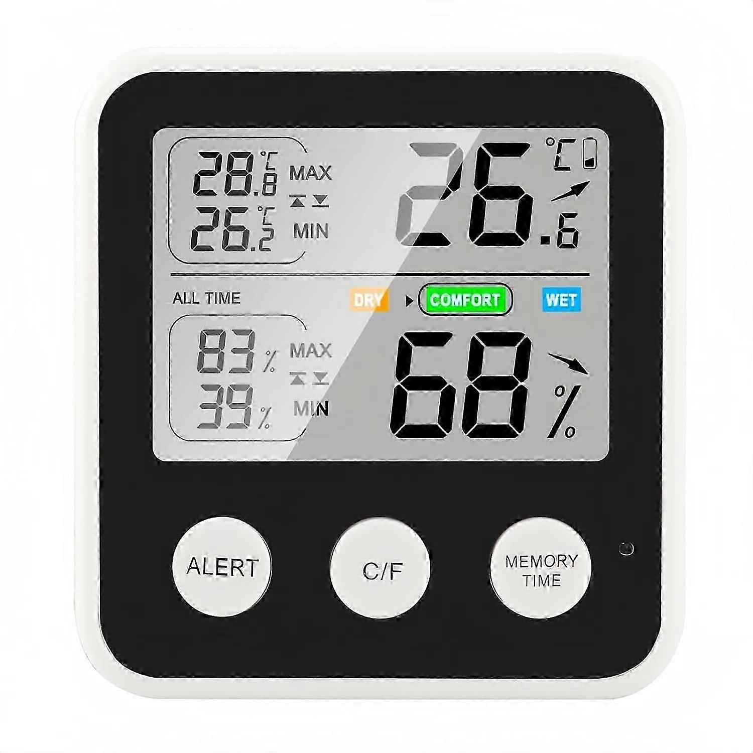 Digital LCD Thermometer Hygrometer with Large Display Temperature Humidity Magnetic C/F Comfort Indicator Over Limit Alarm Battery for Indoor Home Nur