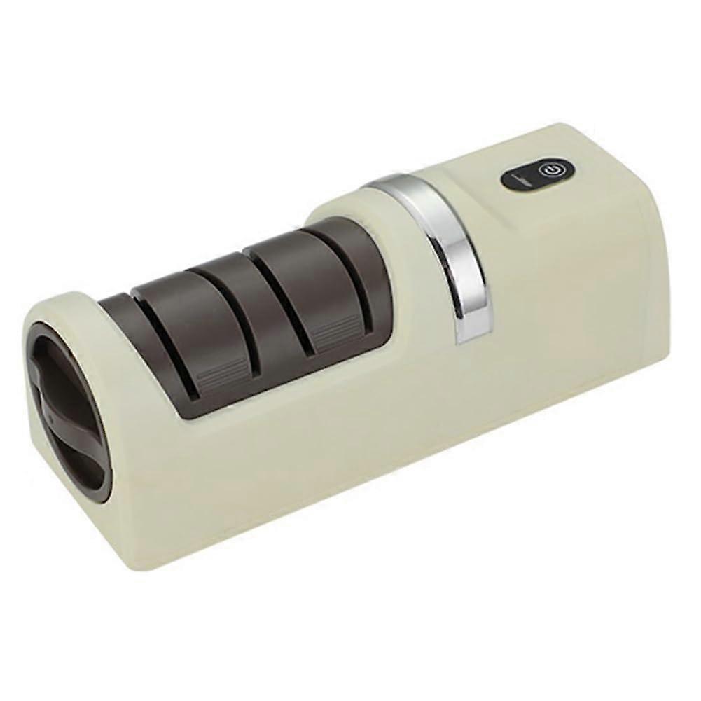 Electric Knife Sharpener with Grinding and Polishing Cream, White, Professional Kitchen Tool for All Knife Types