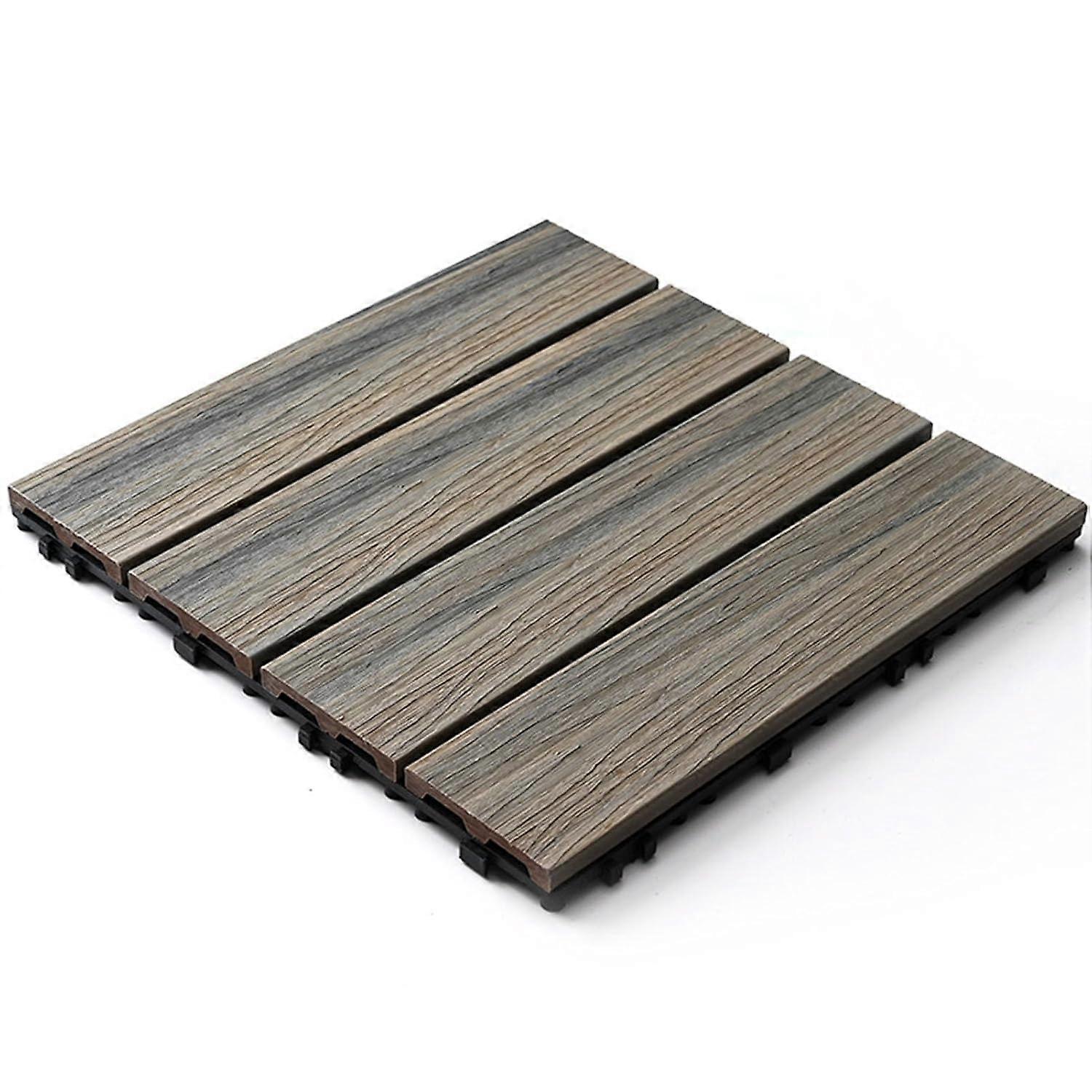 Interlocking Decking Tiles with Plastic Wood, Interlocking Snap Assembly and Drainage Holes