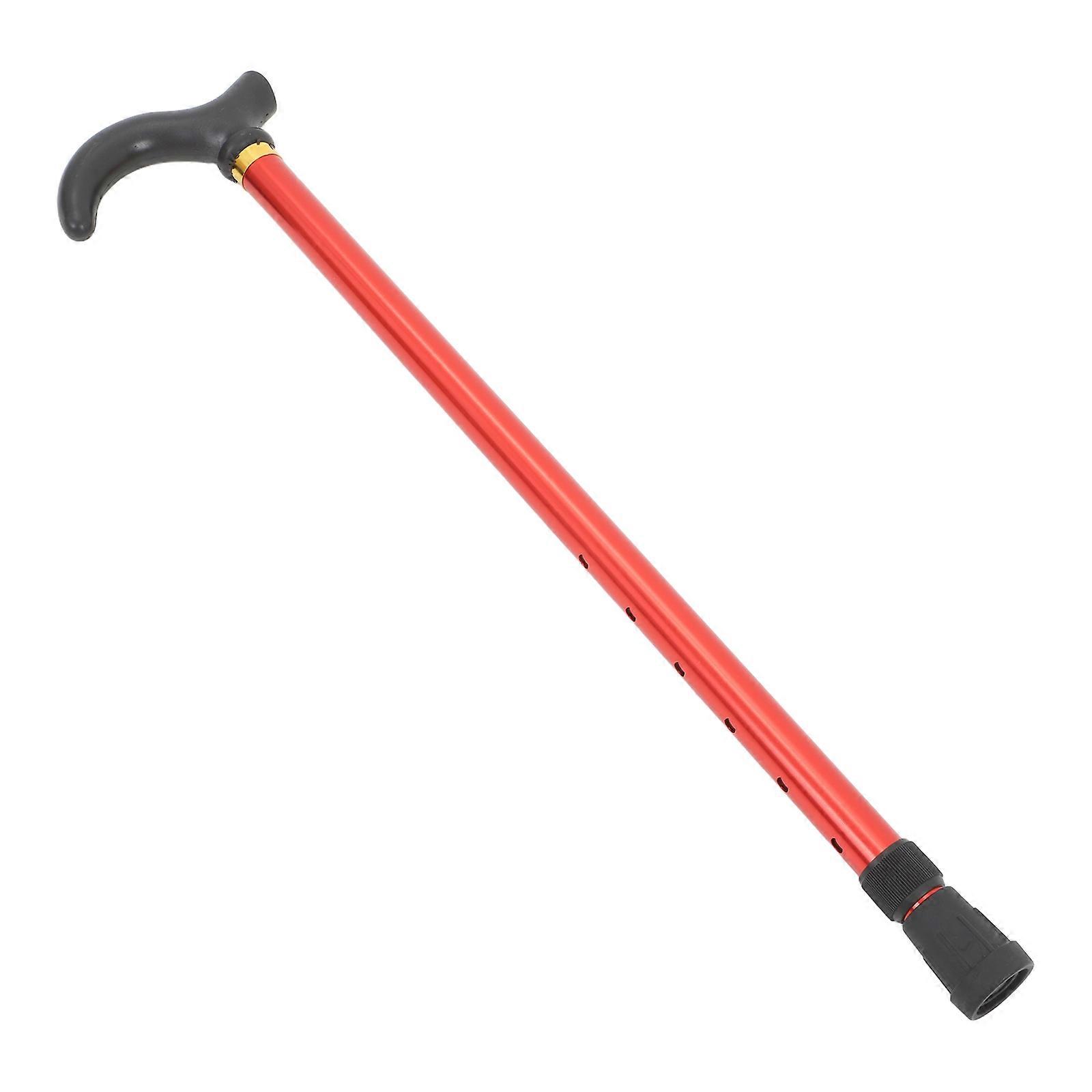 Aluminum Alloy Adjustable Walking Stick with Non-slip Rubber Tips for Elderly Red 2 Section