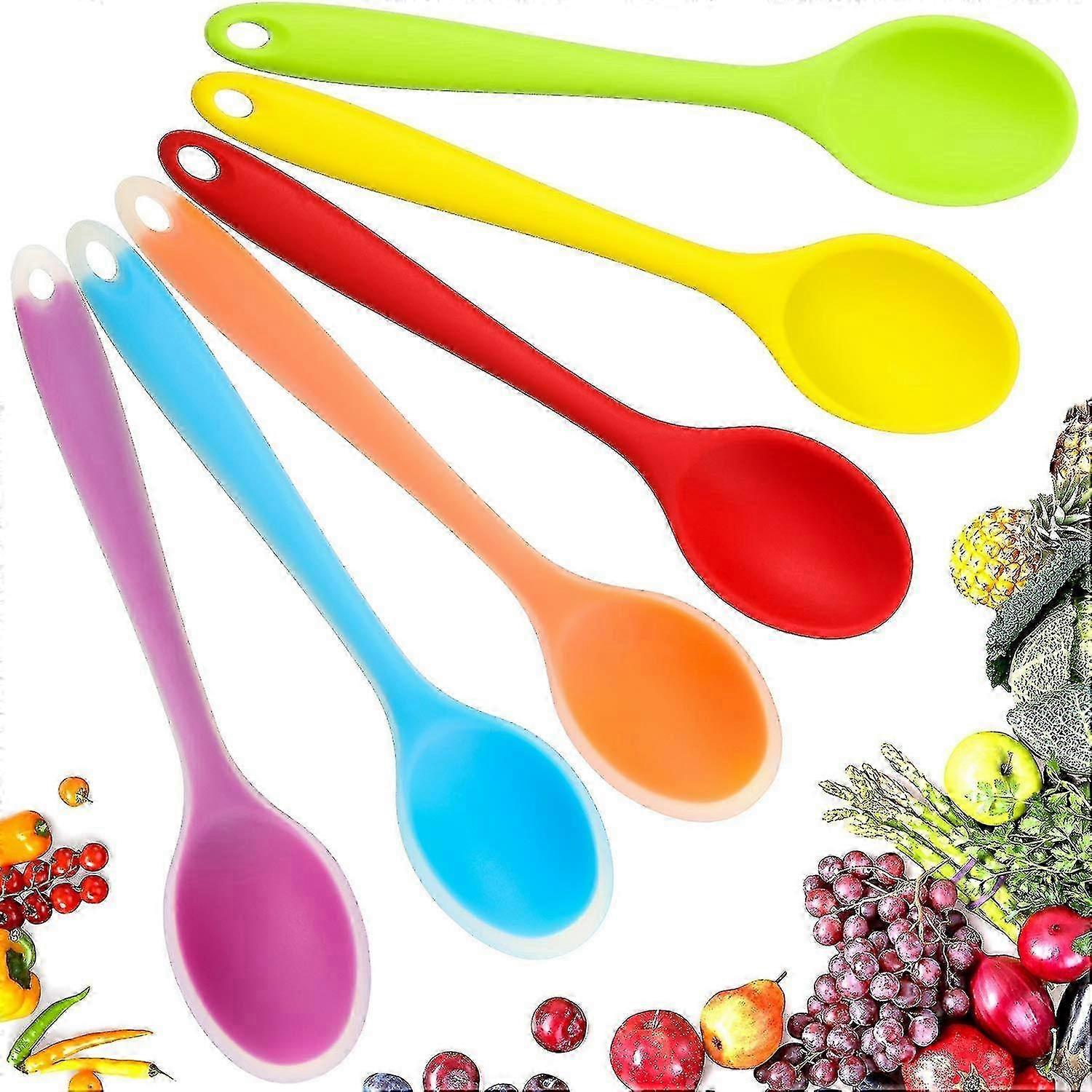 6 Pieces Multicolored Silicone Spoons - Nonstick Kitchen Utensils for Serving and Stirring