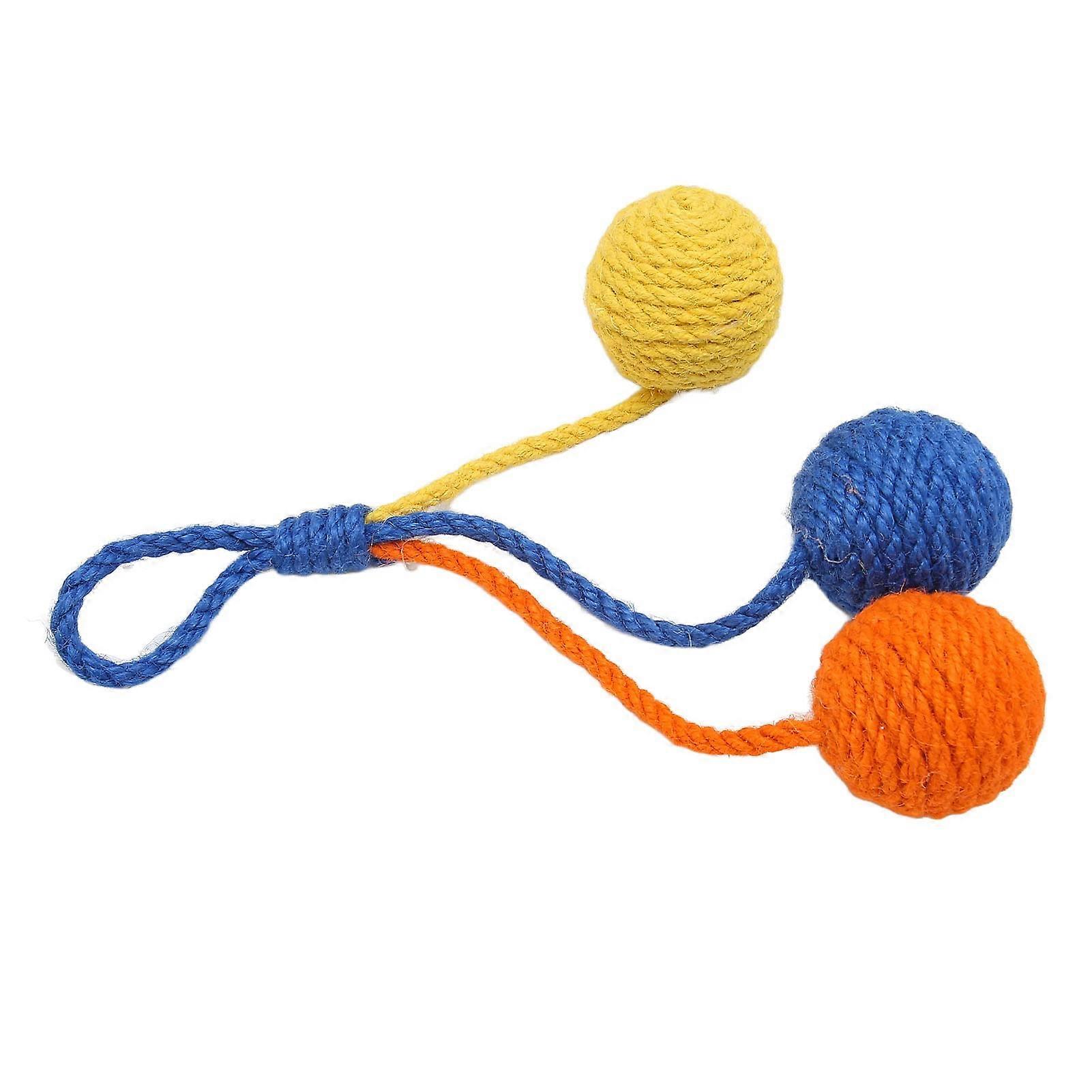 Hanging Cat Toy, Interactive Sisal Ball Cat Chew Toy for Indoor Cats and Kittens - Blue, Yellow, Orange Color Options