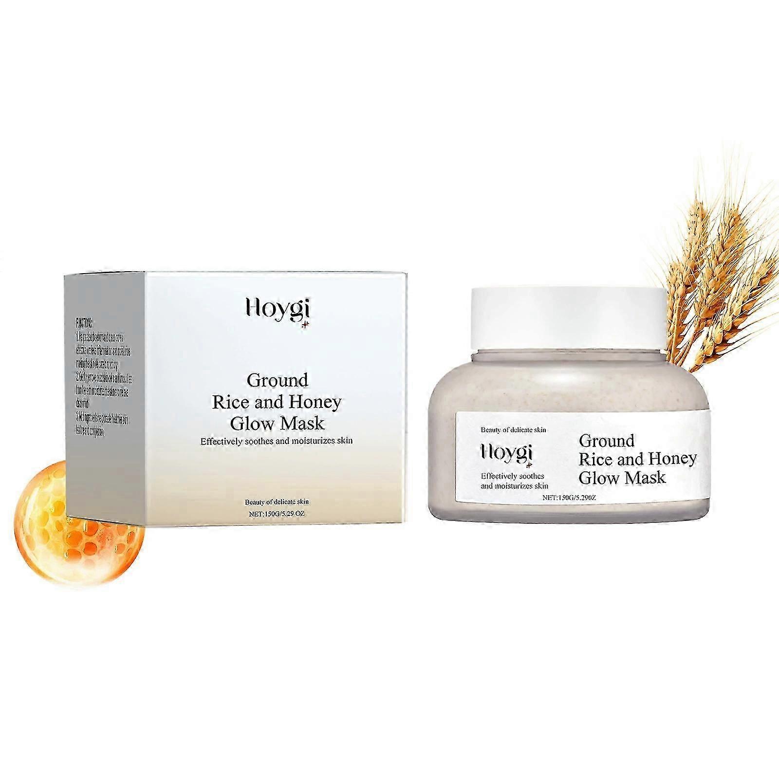 Ground Rice and Honey Glow Mask - Rice Face Mask - Rice Mud Mask for Pore Cleansing - Rice Clay Mask for Smooth and Clear Skin, Reducing Acne, Hydrati