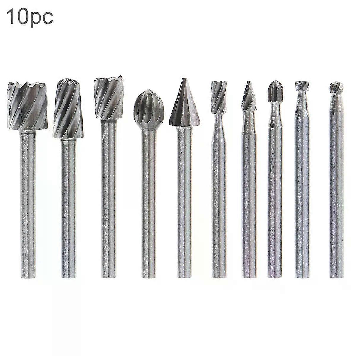 10pcs/set DIY Carving 3mm Shank Rotary Files Carpentry Electric Grinding Head Engraving Milling Cutter Rotary Burr Bit Set