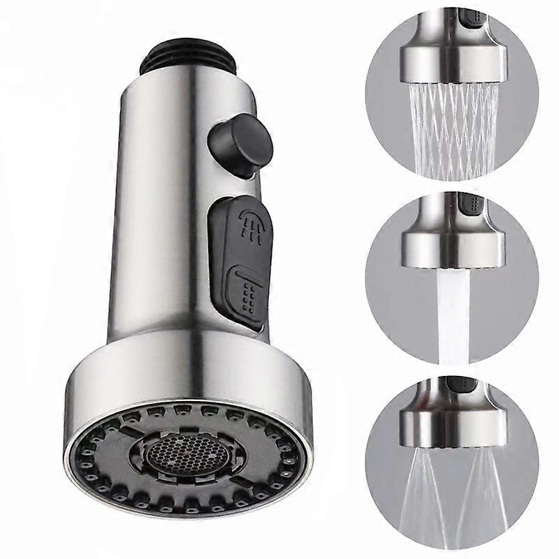 Pull Down Spray Head Replacement - for Kitchen Faucet Sprayer Head with 11 Adapters, 3 Function Pull Out Faucet Spray Nozzle, Brushed Nickel