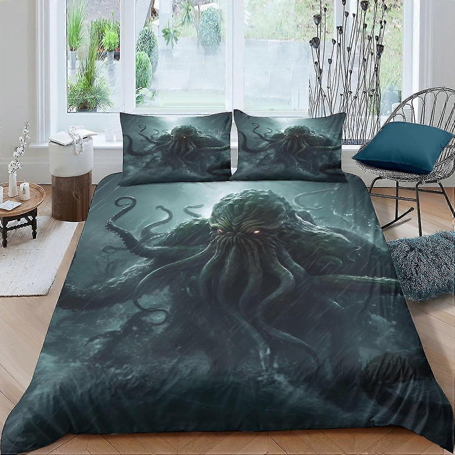 Octopus Sea Monster Bedding Set Soft Microfiber Duvet Cover with 3D Print Design for Kids and Adults 3 Piece Set