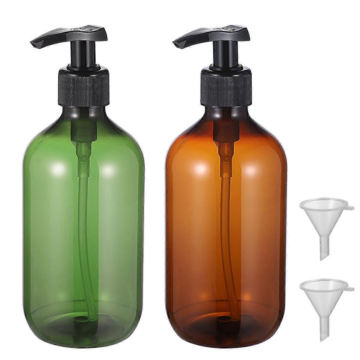 Empty Shampoo Bottles Round Shoulder Plastic Pump Bottle 500ml Green Travel Use Liquid Storage 4Pcs