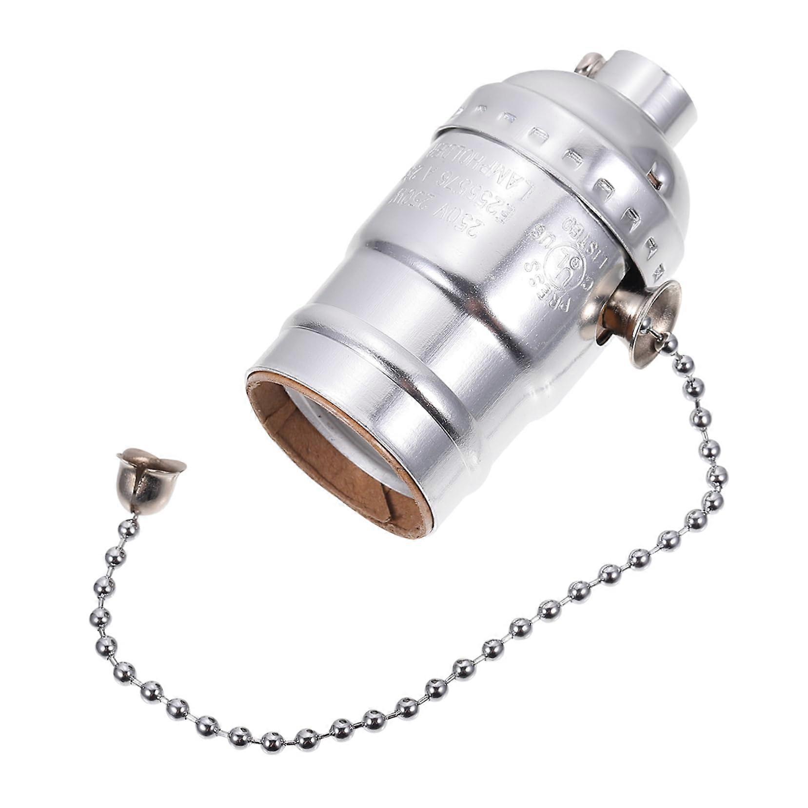 Antique Style E27 Aluminium Light Socket With Pull Chain For Silver Lamps, Vintage Design, Easy Installation