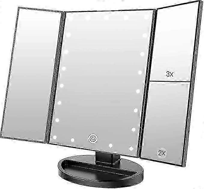 Makeup Mirror with 21 LED Lights, Dual Powered 2X/3X LED Lighted Magnifying Mirrors (Black)