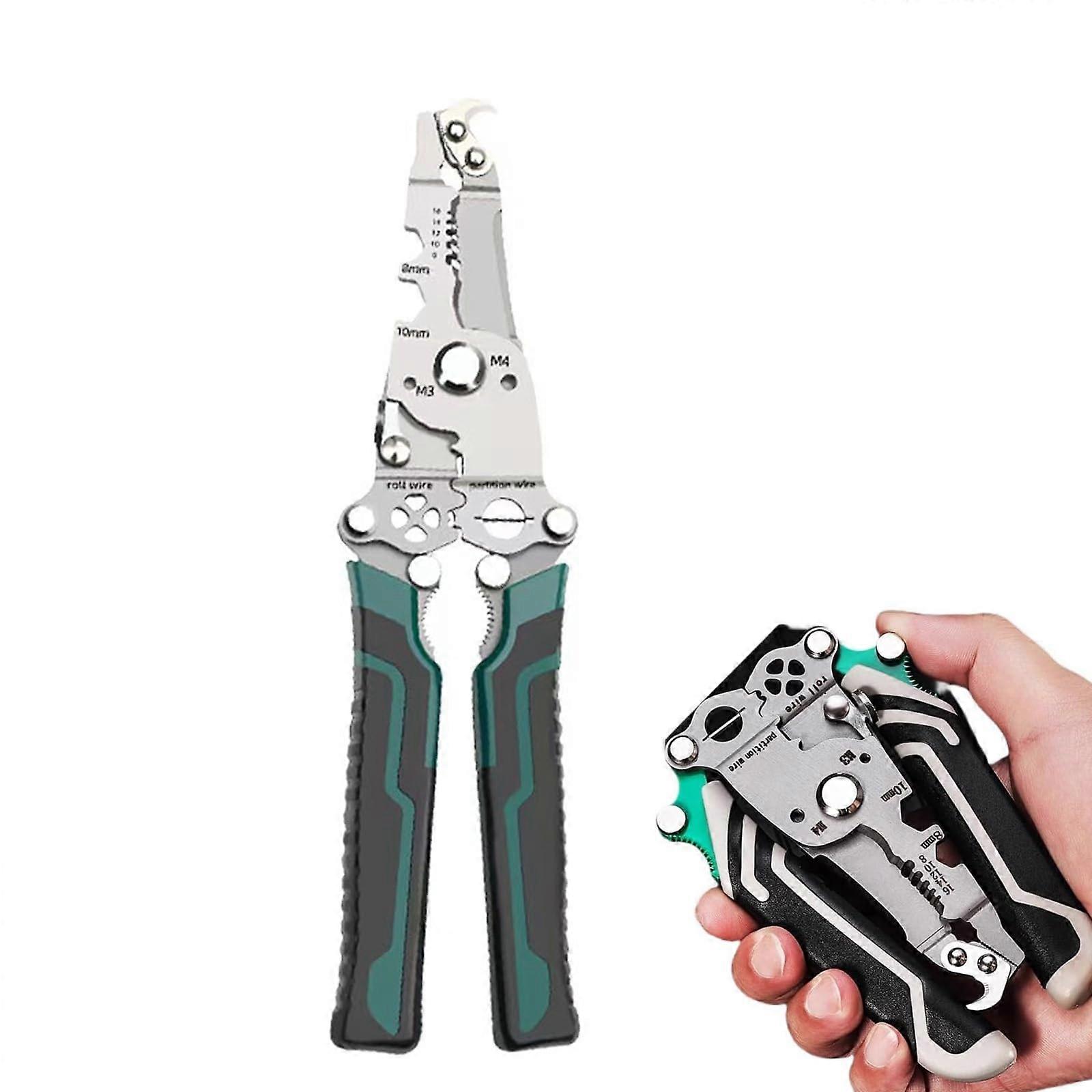 18-in-1 Foldable Wire Stripper and Crimping Tool, Multi-Function Pliers for Cable Cutting, Green, 1 Piece