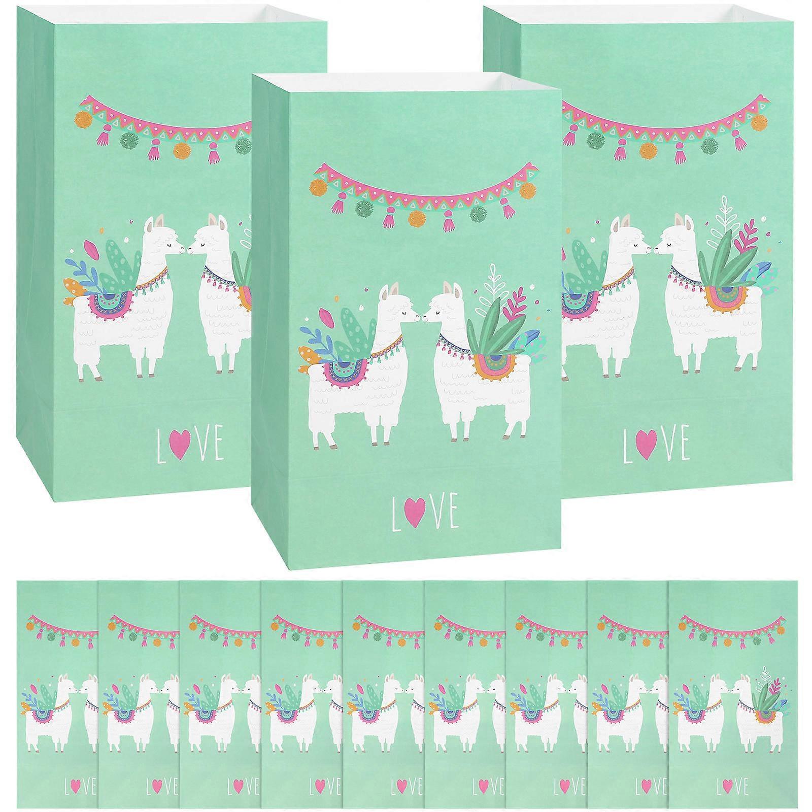 Alpaca Pattern Kraft Paper Bags Multi 21cm x 12cm x 8cm For Snack Storage And Party Favor 12Pack
