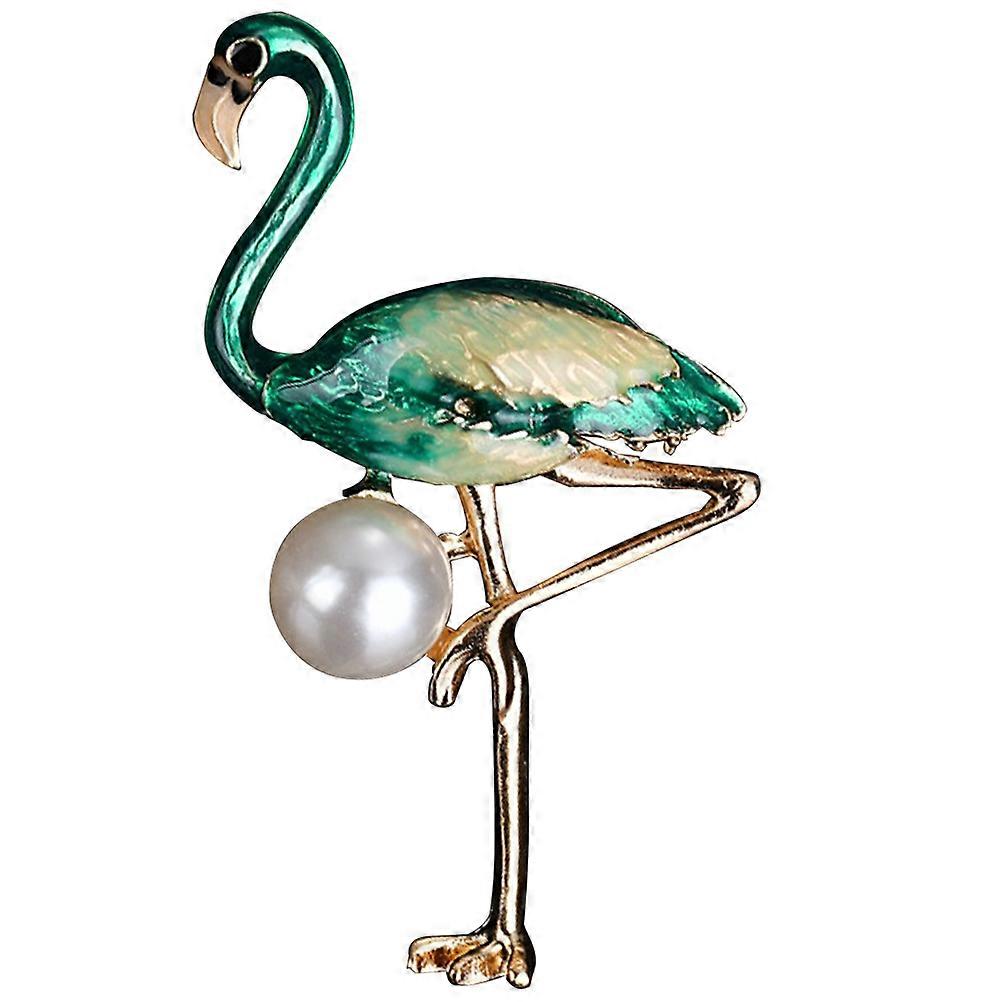 Flamingo Shaped Brooch in Green Alloy Perfect for Decoration and Daily Use Accessories 4.5cm