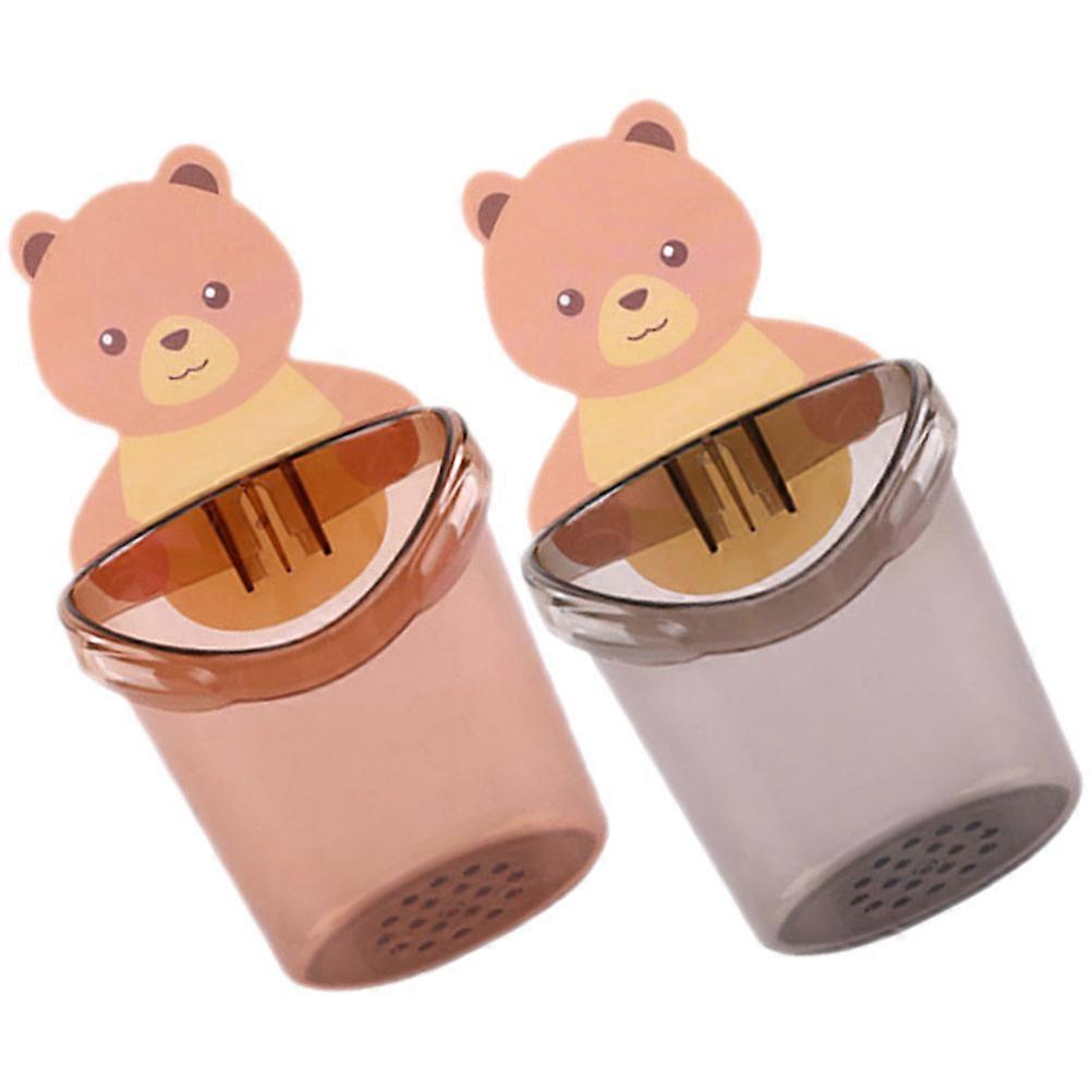 Cartoon Toothbrush Holder for Wall Mounted Use in Assorted Colors and Plastic Material 2 Pieces